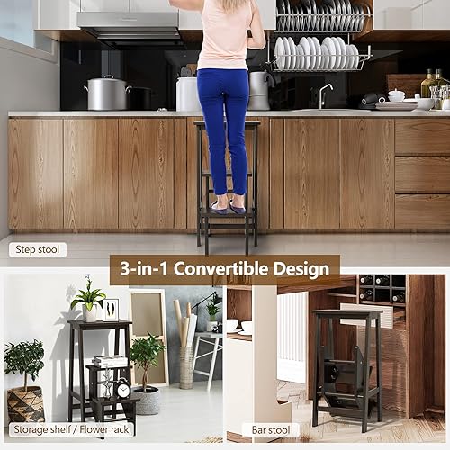 Miniatura 2 de Giantex Escalera de 3 escalones, escalera ligera 3 en 1 multifuncional con pedal reversible antideslizante, diseño de mango hueco, utilizada para