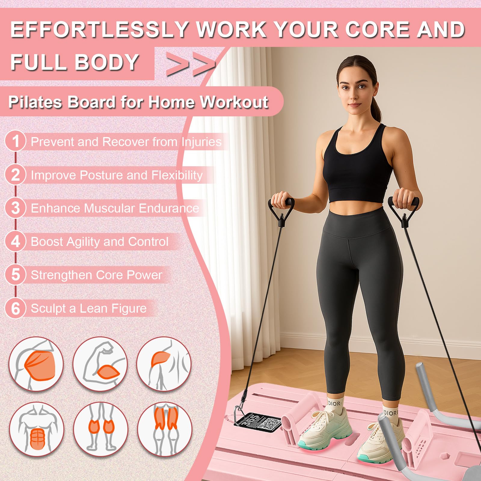 WingFly Pilates Reformer, 4-In-1 Upgraded Klappbares Pilates Board, Push-up-Bauchmuskel-Roller Springt Automatisch mit Timer, Multifunktionales Bauchmuskelbrett Für Zuhause Fitness