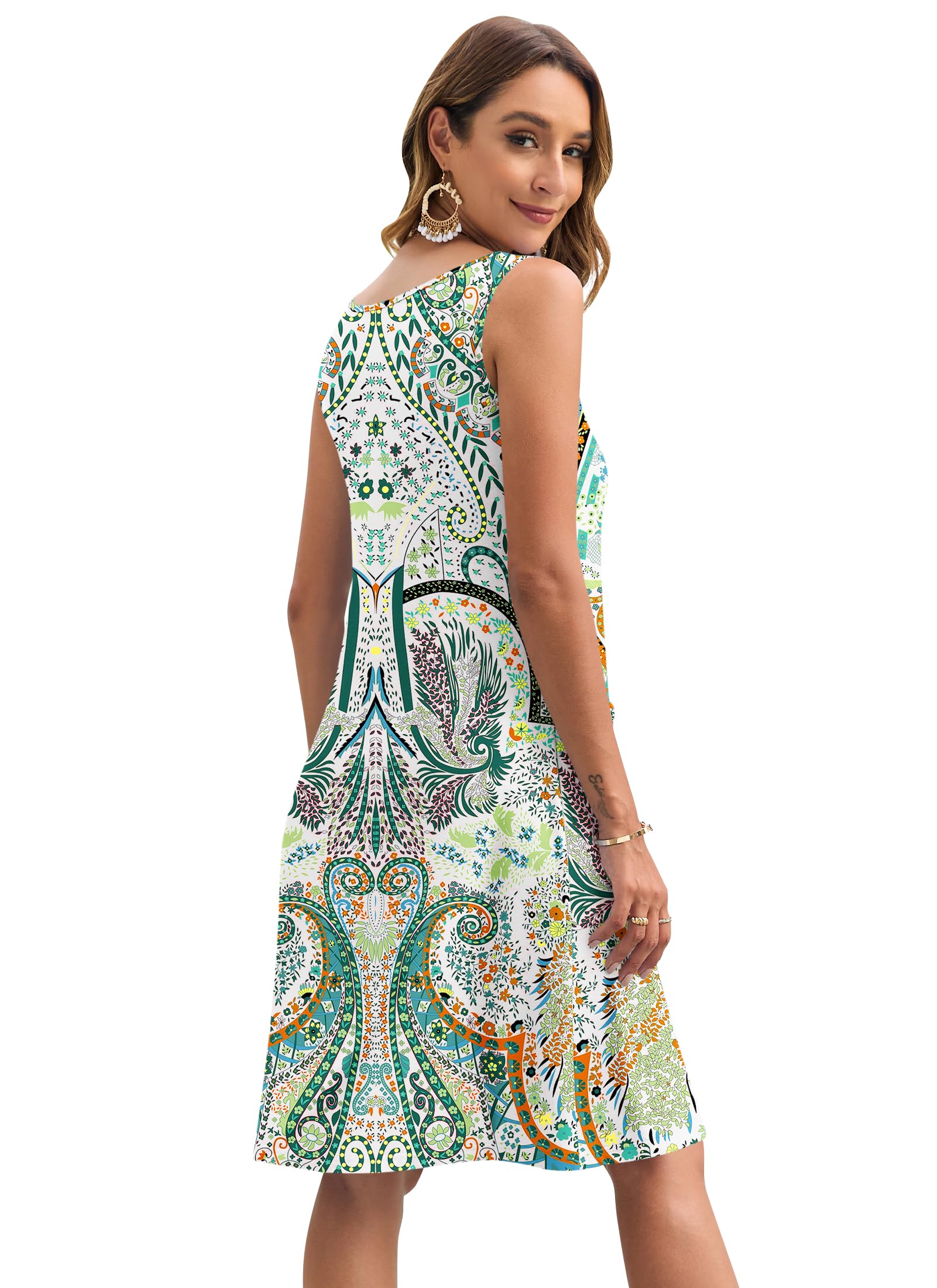 AUSELILY Vestito Estivo da Donna Senza Maniche, Midi Casual da Spiaggia Leggero con Tasche