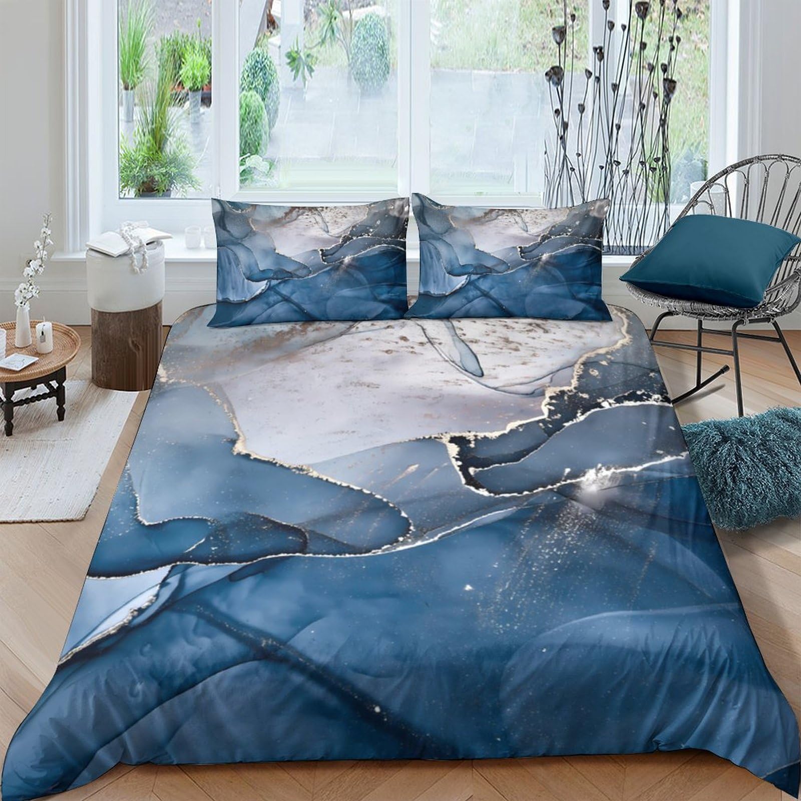 Ctjqhvkz Style-10 3D Printed Blue Marble Texture Fitted Sheet Microfiber Soft Anti-Slip Abstract Stone Mattress Cover For Bedroom Dorm Home Decor Single（135X200cm）