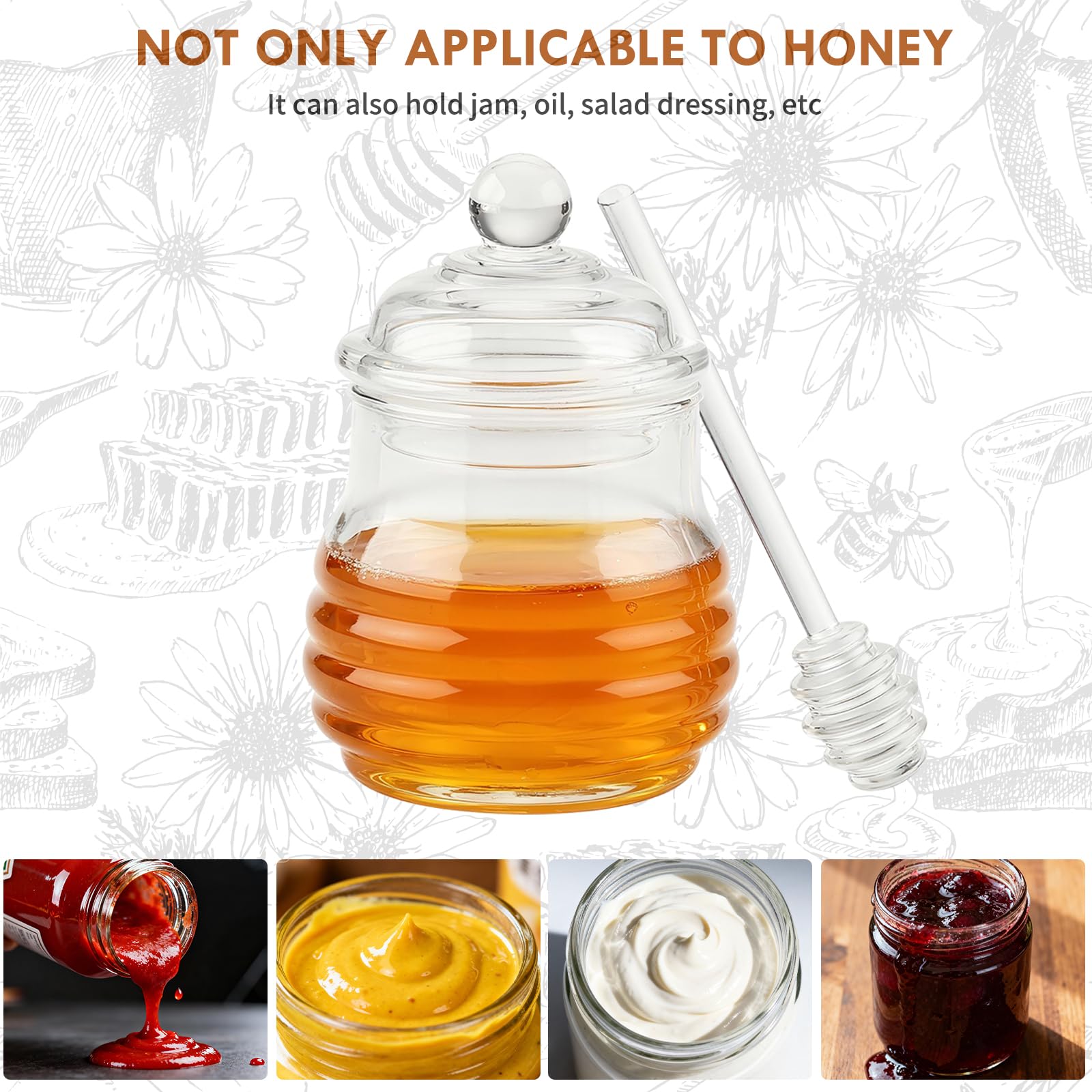 Dosatore Miele, 280 ml Dispenser Miele avec Cuillère à Verre, Porta Marmellata per Sciroppo di Acero, Arachidi, Ideale per Regali in Casa e in Cucina