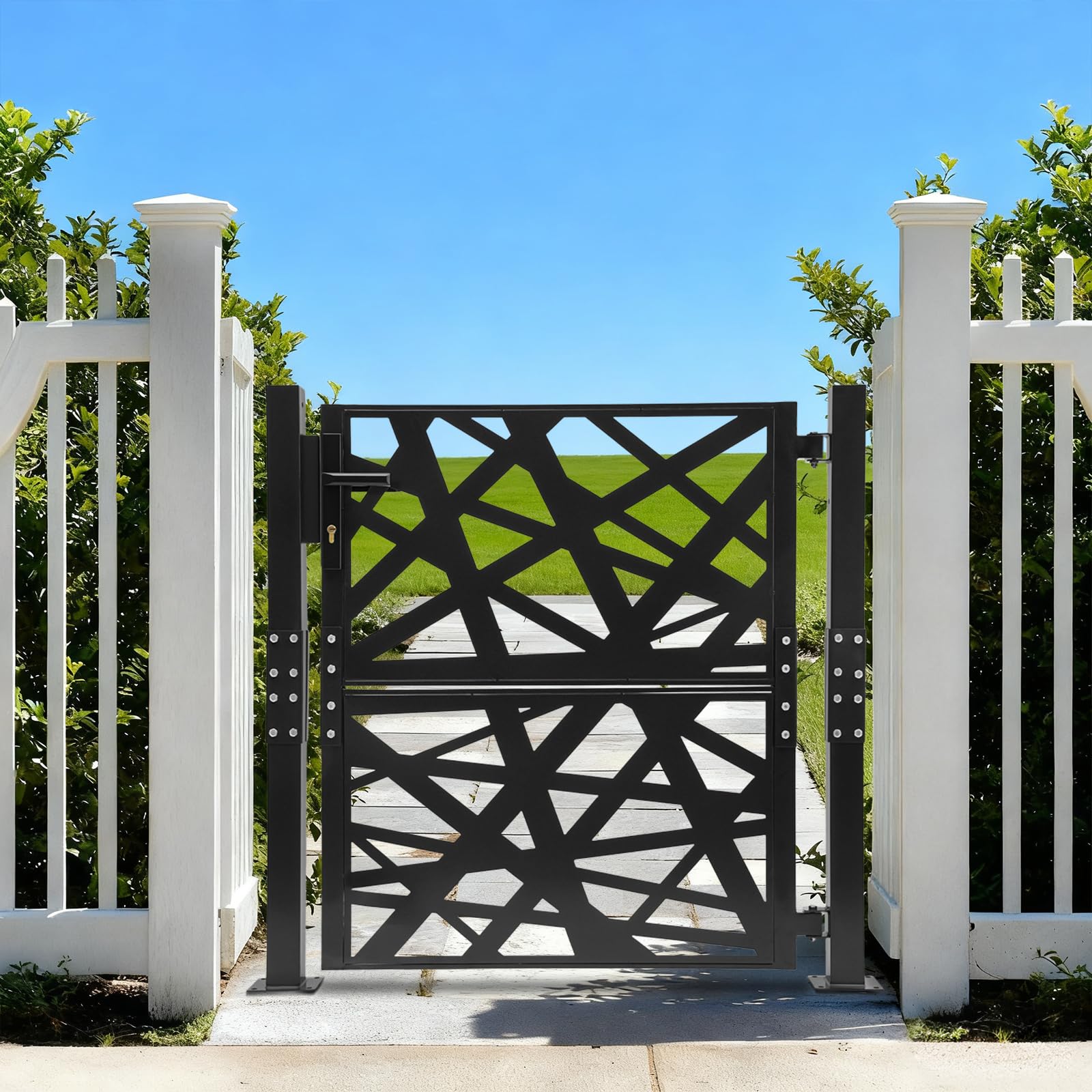 Cancello da giardino in metallo, 105x100 cm, cancello da giardino con serratura, recinzione in acciaio per giardino terrazza, cancello per recinzione, cancello per esterni, cancello in ferro, cancello