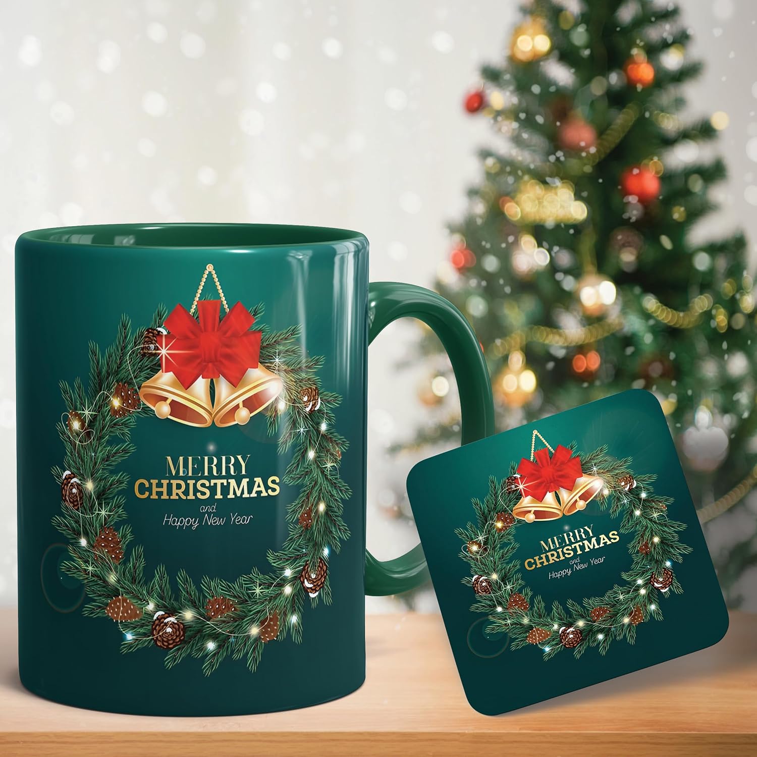 Merry Christmas Green Printed Ceramic Coffee Mug & Cup with Coaster | Gift for Christmas | Best Gift – D14 Merry Christmas Green Printed Ceramic Coffee Mug & Cup with Coaster | Gift for Christmas | Best Gift – D14