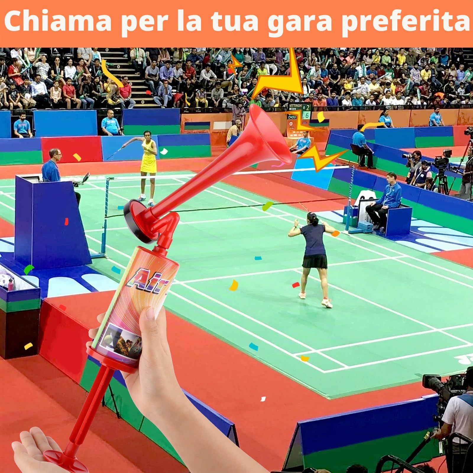 Tromba da Stadio, Mini Tromba ad Aria con Pompa a Mano, Manuale per Tromba da Tifoso per Feste, Partite di Calcio, Eventi Sportivi Rosso