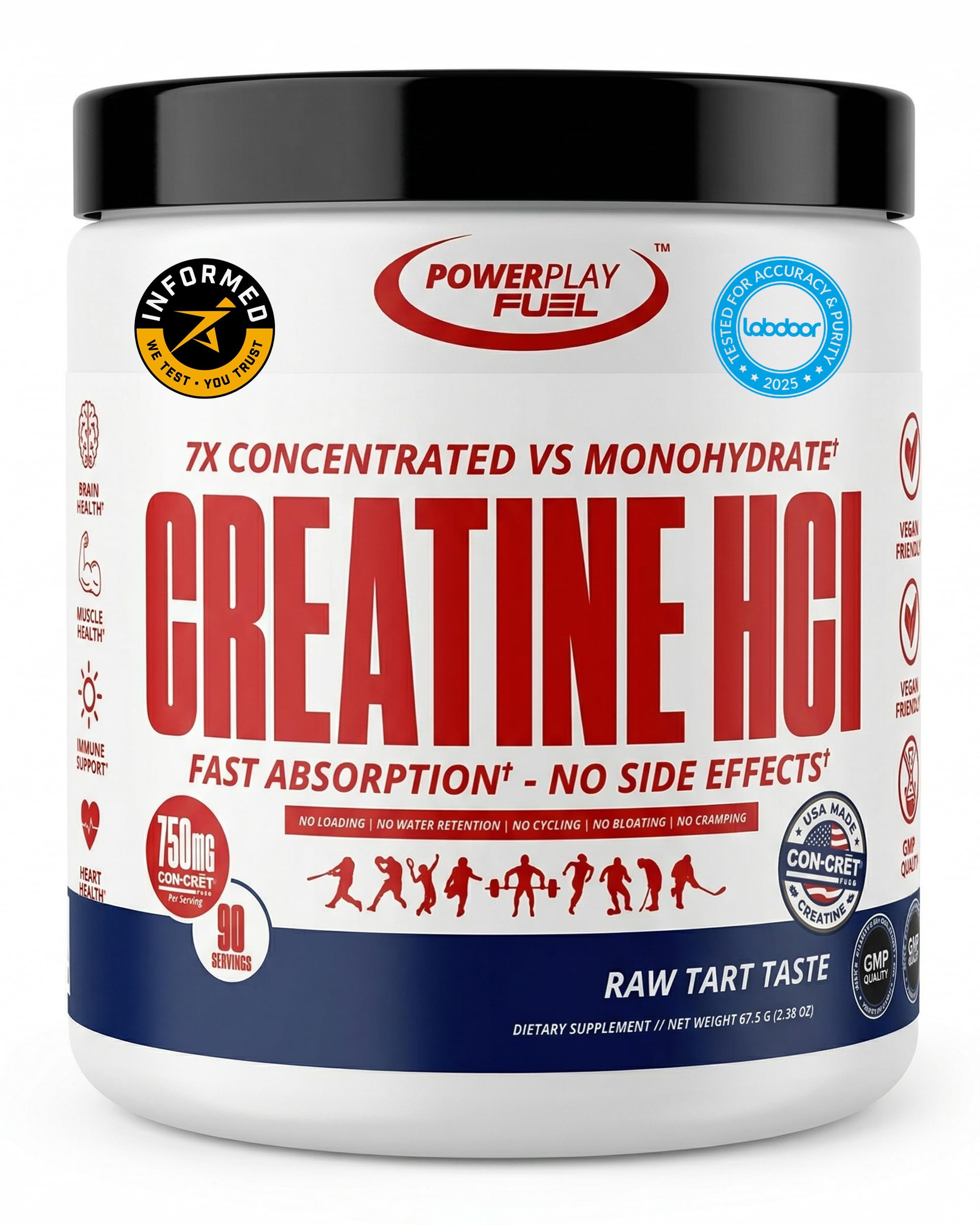 POWER PLAY FUEL — Suplemento de creatina CON-CRĒT® Creatine HCl 750 mg, 90 porções
