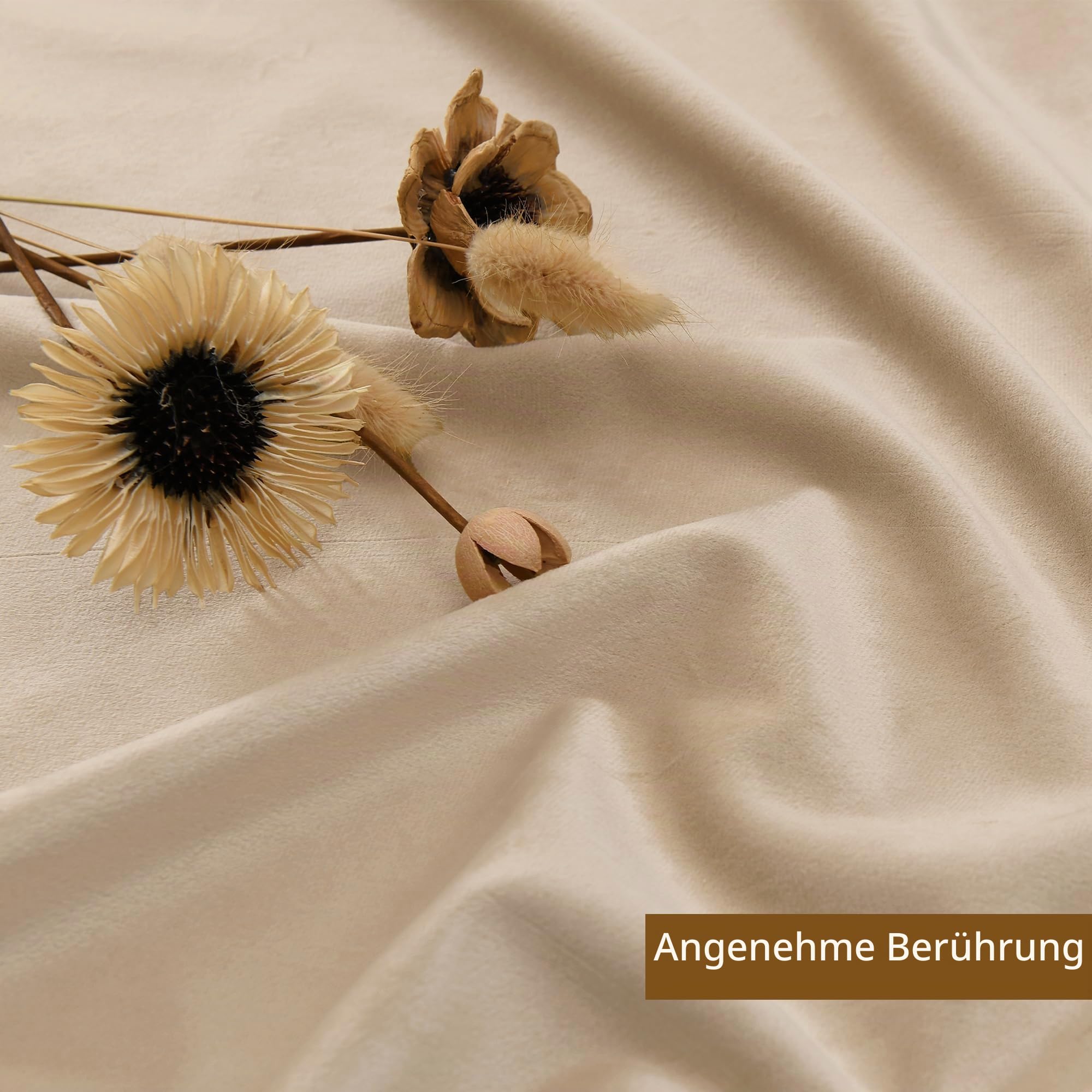 DWCN Hellbeige Samtvorhang Ösen 2er Set H245xB140cm mit Vorhang-Krawatten | Blickdichte Vorhänge Samt für Schlafzimmer Wohnzimmer, Weich Gardinen Verdunkelung Curtains Blickdicht Thermovorhang Winter