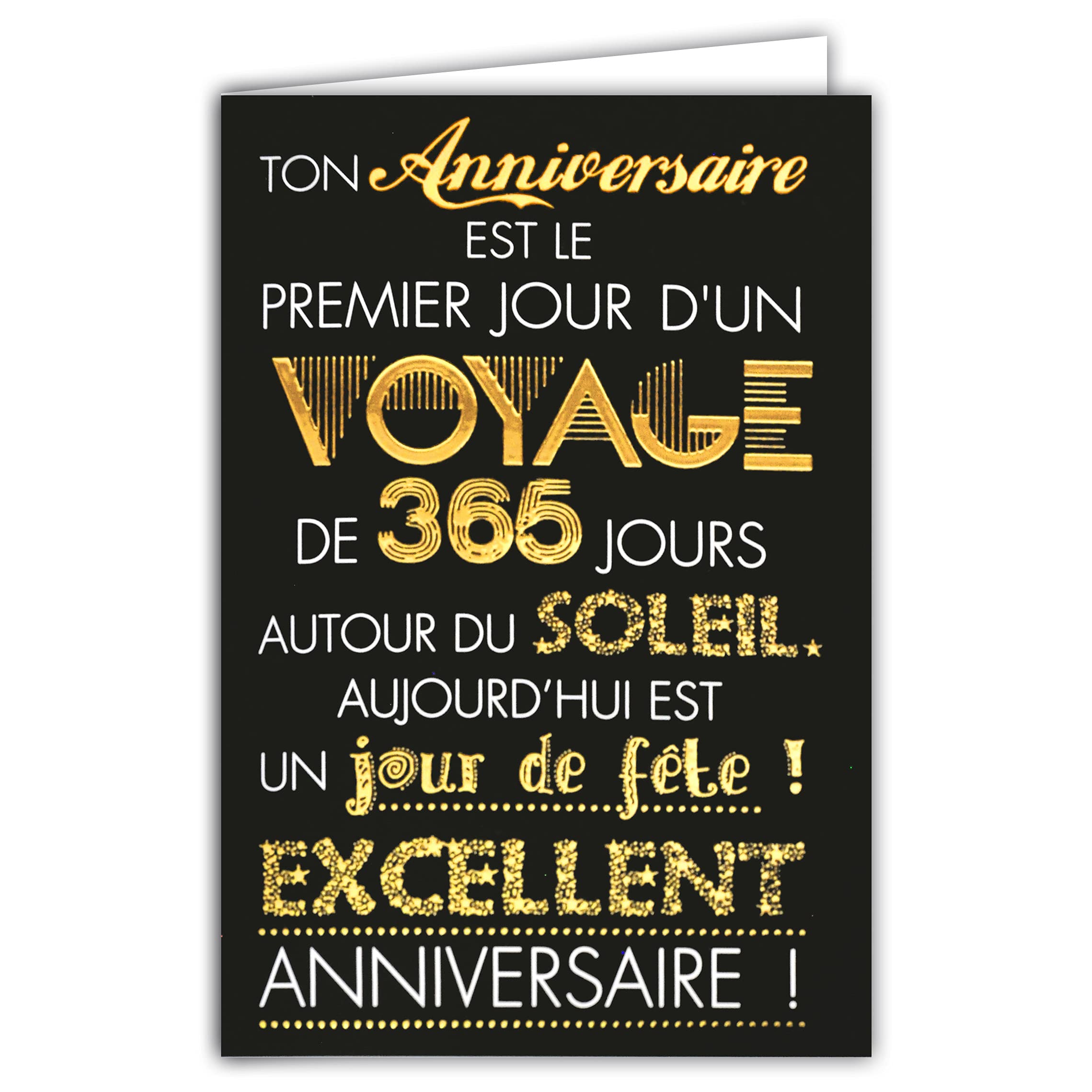 Afie Carte Double Anniversaire - Texte Voyage avec Dorure - Format 12 x 17,5 cm - Meilleurs Vœux - Enveloppe Blanche - Message O