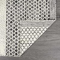 Vista 4 de Hauteloom Tideswell - Alfombra de pasillo bohemia de lana tejida a mano con textura geométrica, alfombra de enrejado marroquí para pasillo, Negro