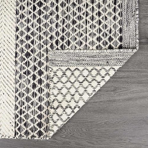 Miniatura 4 de Hauteloom Tideswell - Alfombra de pasillo bohemia de lana tejida a mano con textura geométrica, alfombra de enrejado marroquí para pasillo, Negro