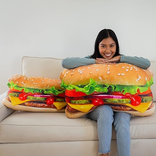 Miniatura 4 de Much Comfort Almohada de hamburguesa con queso 3D de 23 pulgadas hecha con tela súper suave y ultra premium lindo cómodo de felpa cojín relleno para