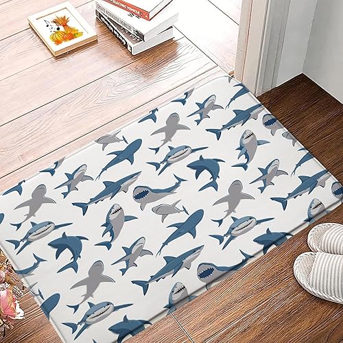 Miniatura 4 de Tapete de baño con diseño de tiburón, diseño de tiburón azul océano, boca abierta, marnie, vida marnie, subacuática, para baño, cocina, 17.8 x 29.5