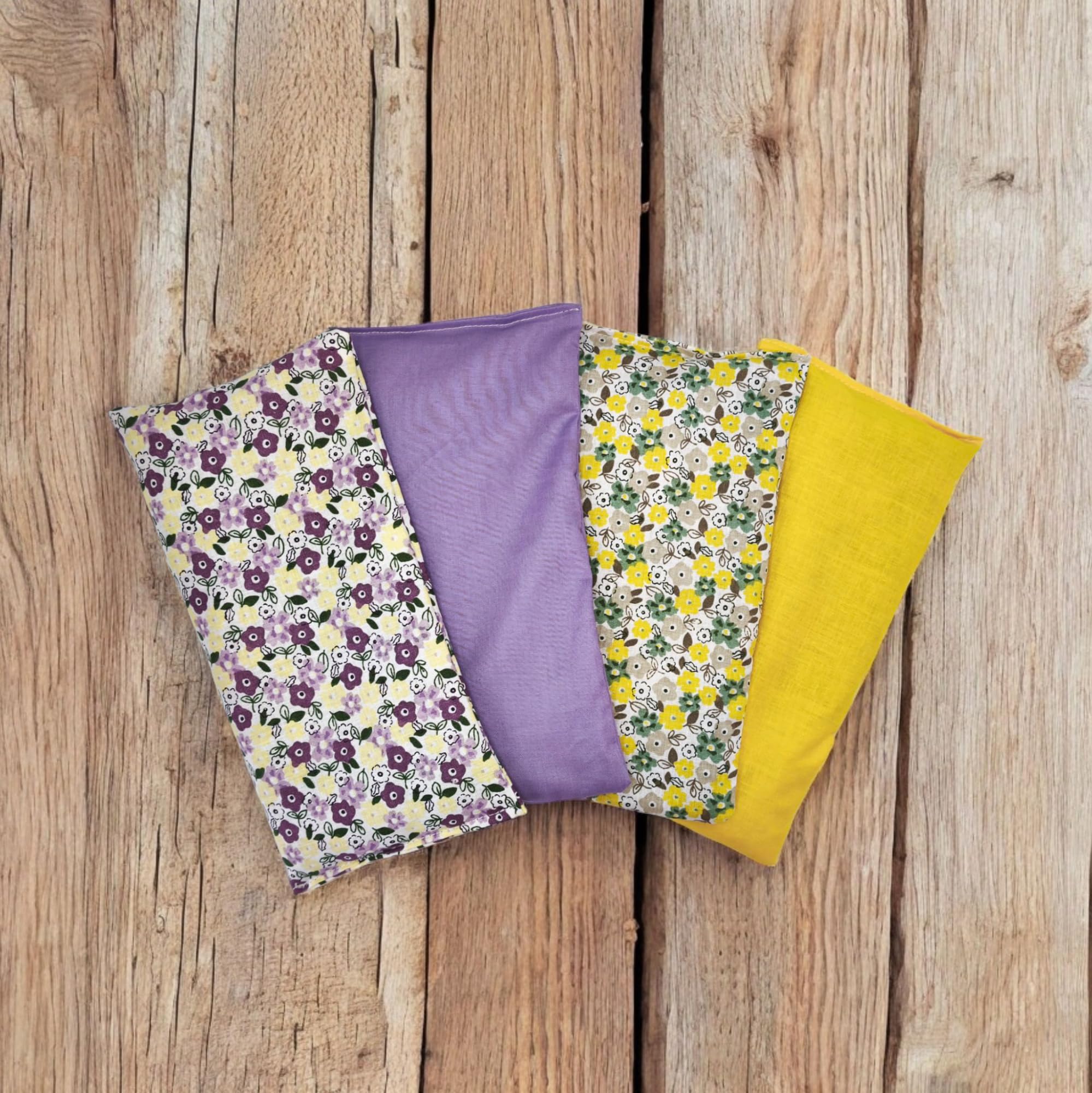 Pack 4 "lilas et jaune" - Coussins de Yoga pour les Yeux - Oreillers pour les yeux | Graines de Lavande et de riz | Yoga, méditation, relaxation, reposer des yeux - pack 4 unités - 21x11cm/unité