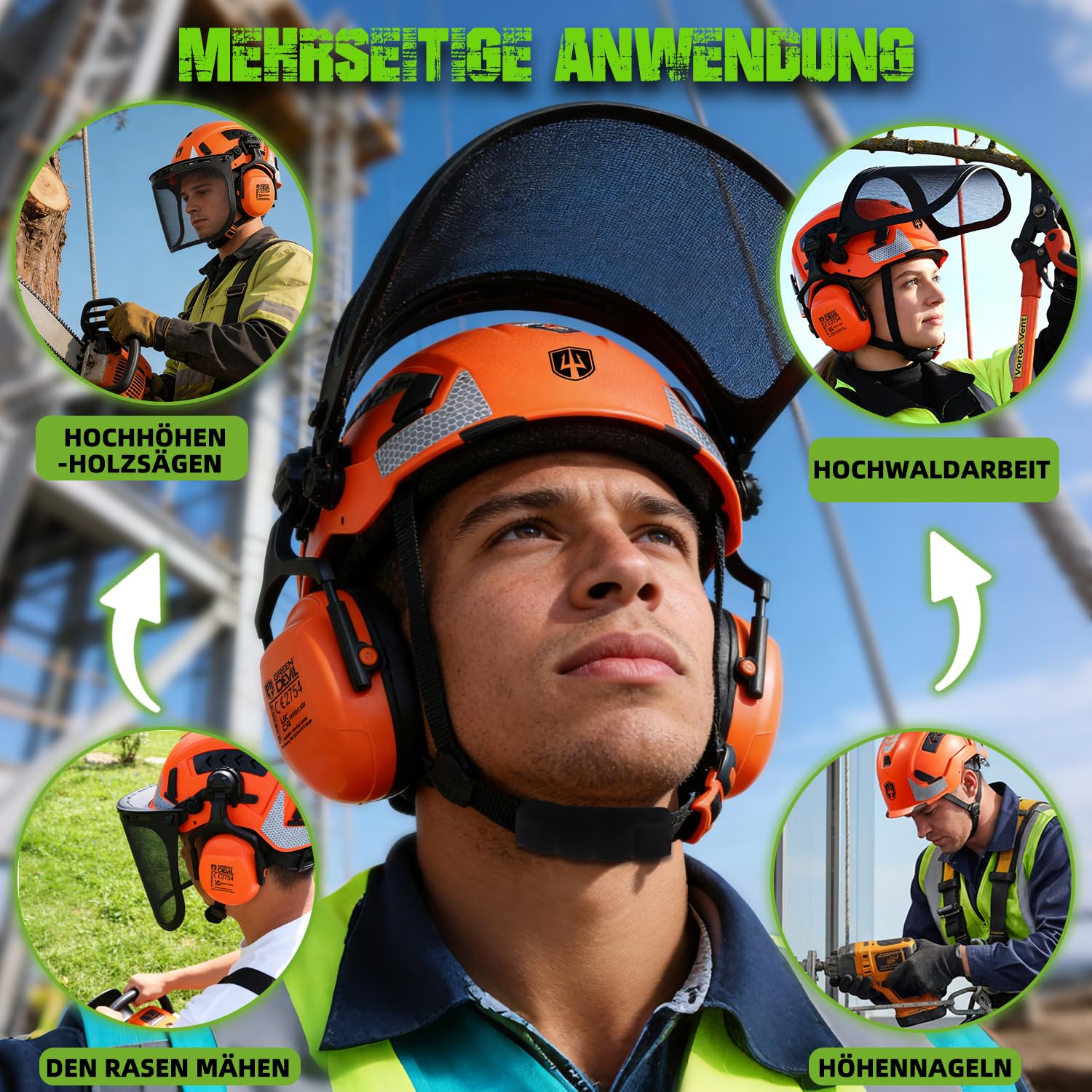 GREEN DEVIL VOLTEK Forest AIR Casque de protection forestier ABS pour postes de travail de haut niveau Certification EN12492 Conforme à la norme EN397 Absorption des chocs et résistance à la