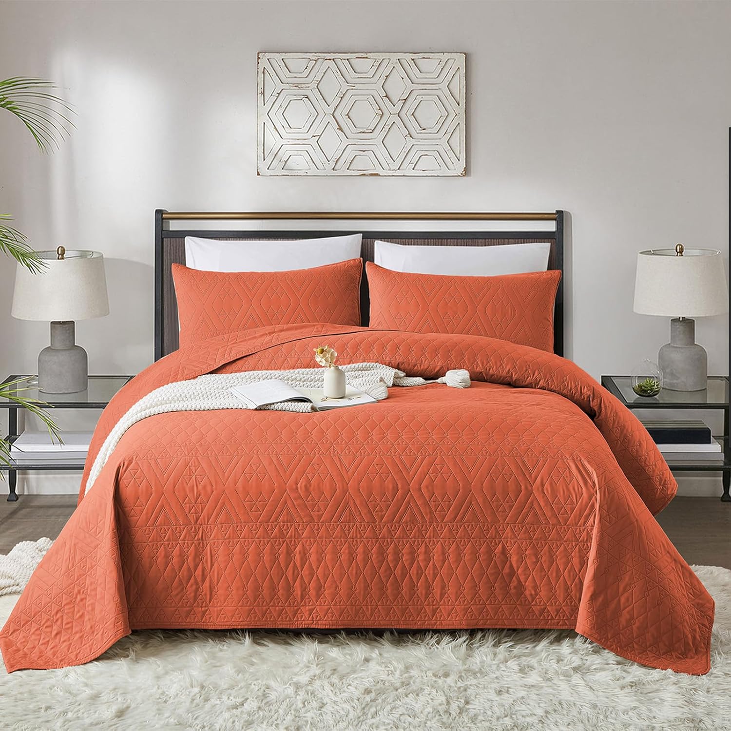 akkialla Twin Size Quilt Bedding Set,Burnt Orange