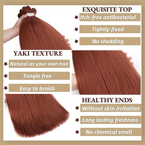 Miniatura 3 de Cabello trenzado de jengibre preestirado, 6 paquetes de 24 pulgadas, cabello sintético preestirado, trenzas naturales de fácil torsión, ajuste de