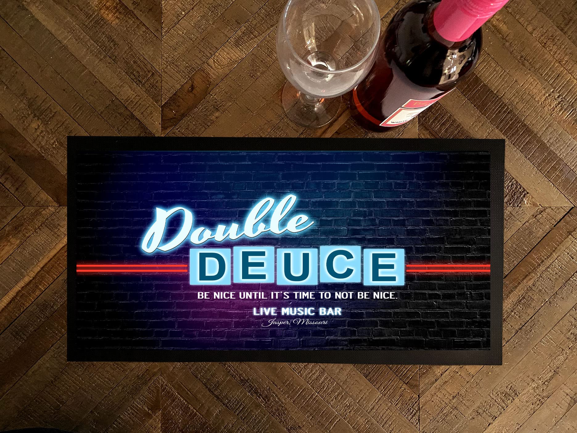 Double Deuce Neon Effect Bar Runner Cocktail bar mat Runner Counter mat V2