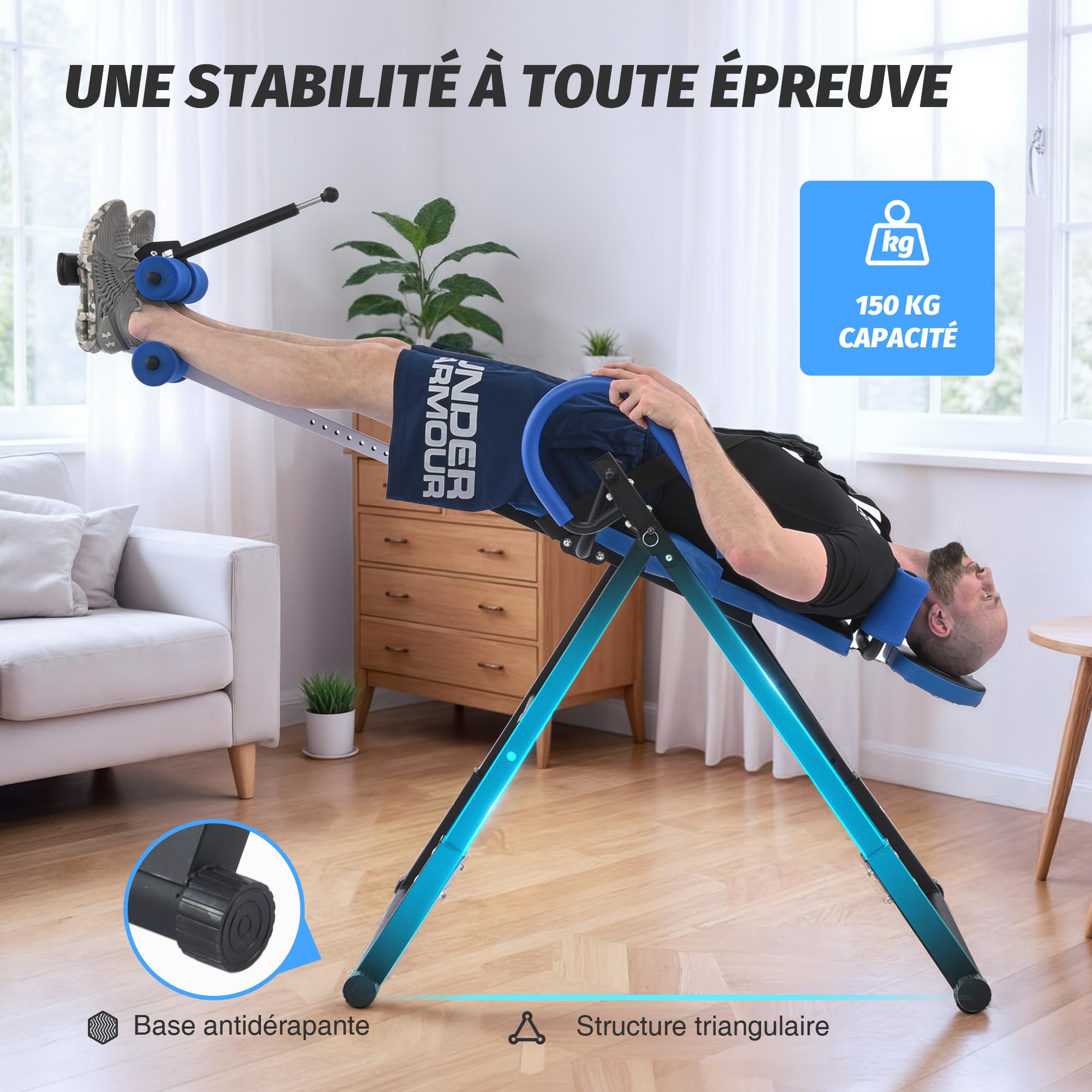 ZELUS Table d'Inversion Pliable Réglable Équipement pour de Gymnastique à Domicile Entraînement par Gravité pour la Thérapie Naturelle de Soulagement des Douleurs du Dos