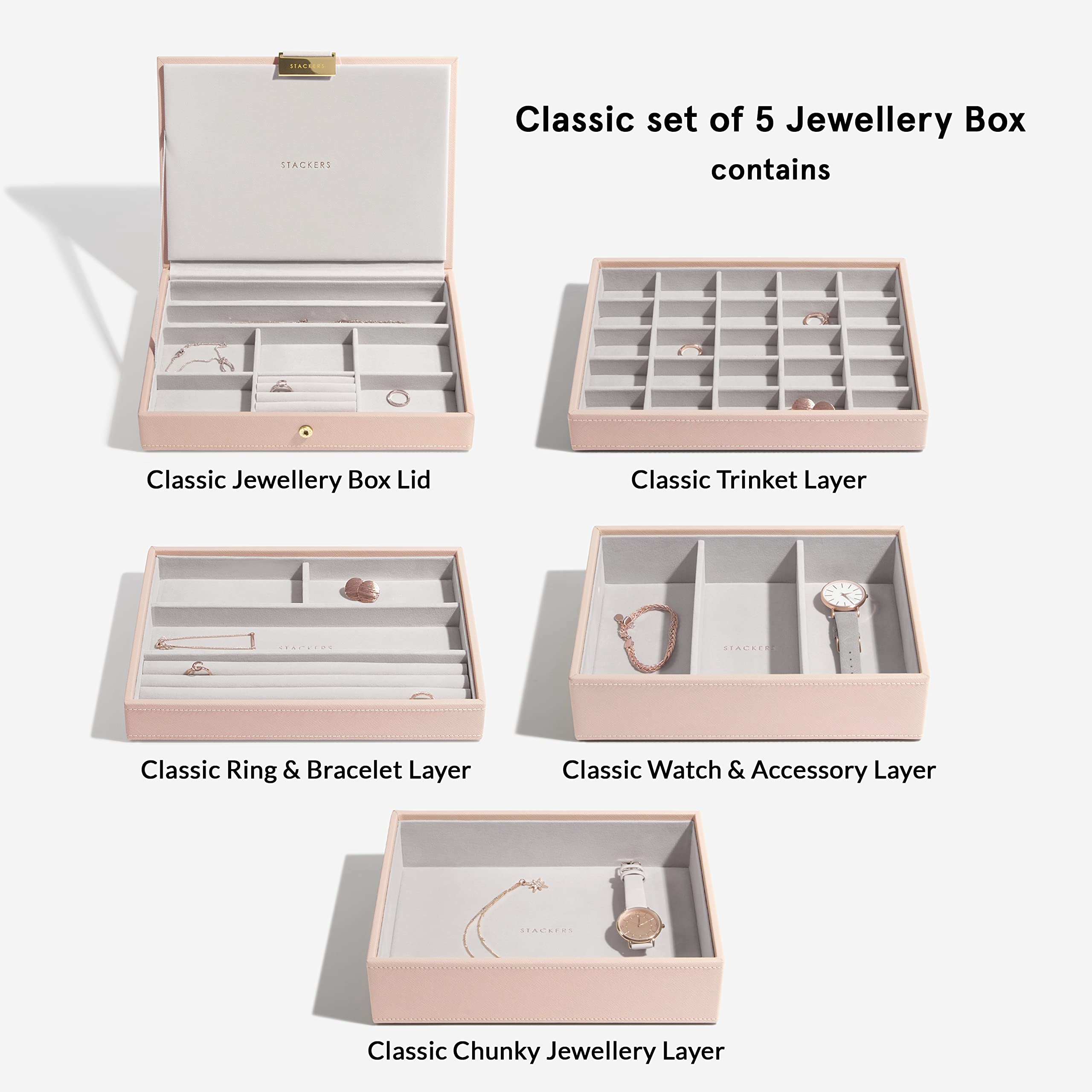Stackers Blush Classic Set of 5 With Champagne Gold Fitting + Foil