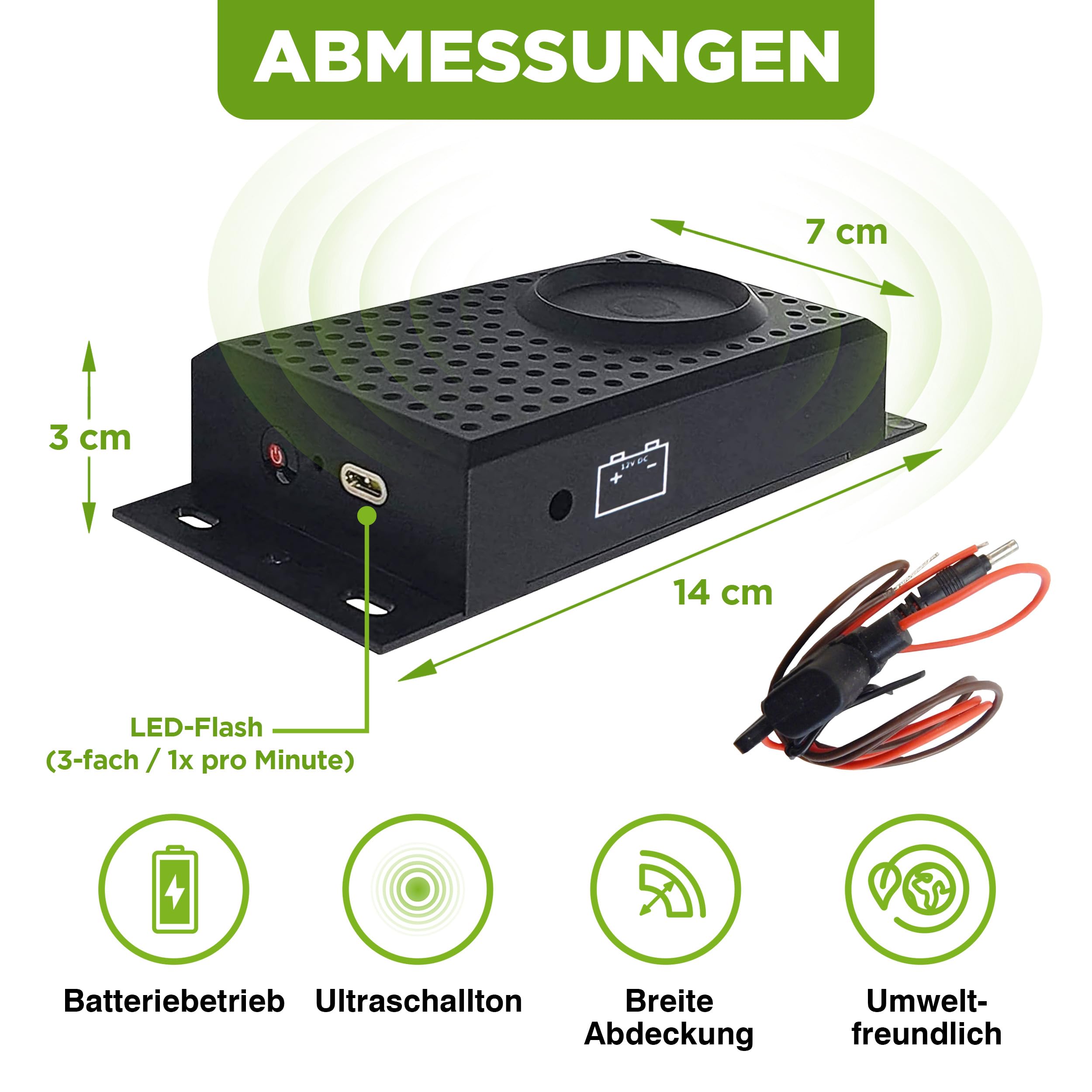 ISOTRONIC Marderschreck mit LED-Blitzlicht & Ultraschall – Batteriebetriebene Marderabwehr für Auto, Dachboden, Garage & Haus – Marderschutz gegen Marder, Mäuse, Ratten & Siebenschläfer (2 Stück)
