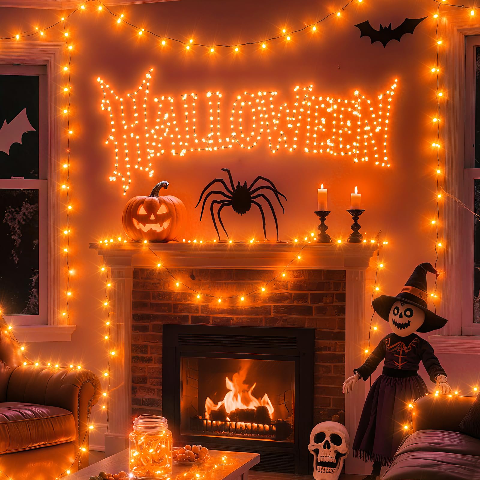 Guirnalda de luces LED estrelladas, luces de hadas que funcionan con pilas, luces de alambre de cobre para decoración de Navidad, disfraces, bodas (naranja, pies, 7.2)