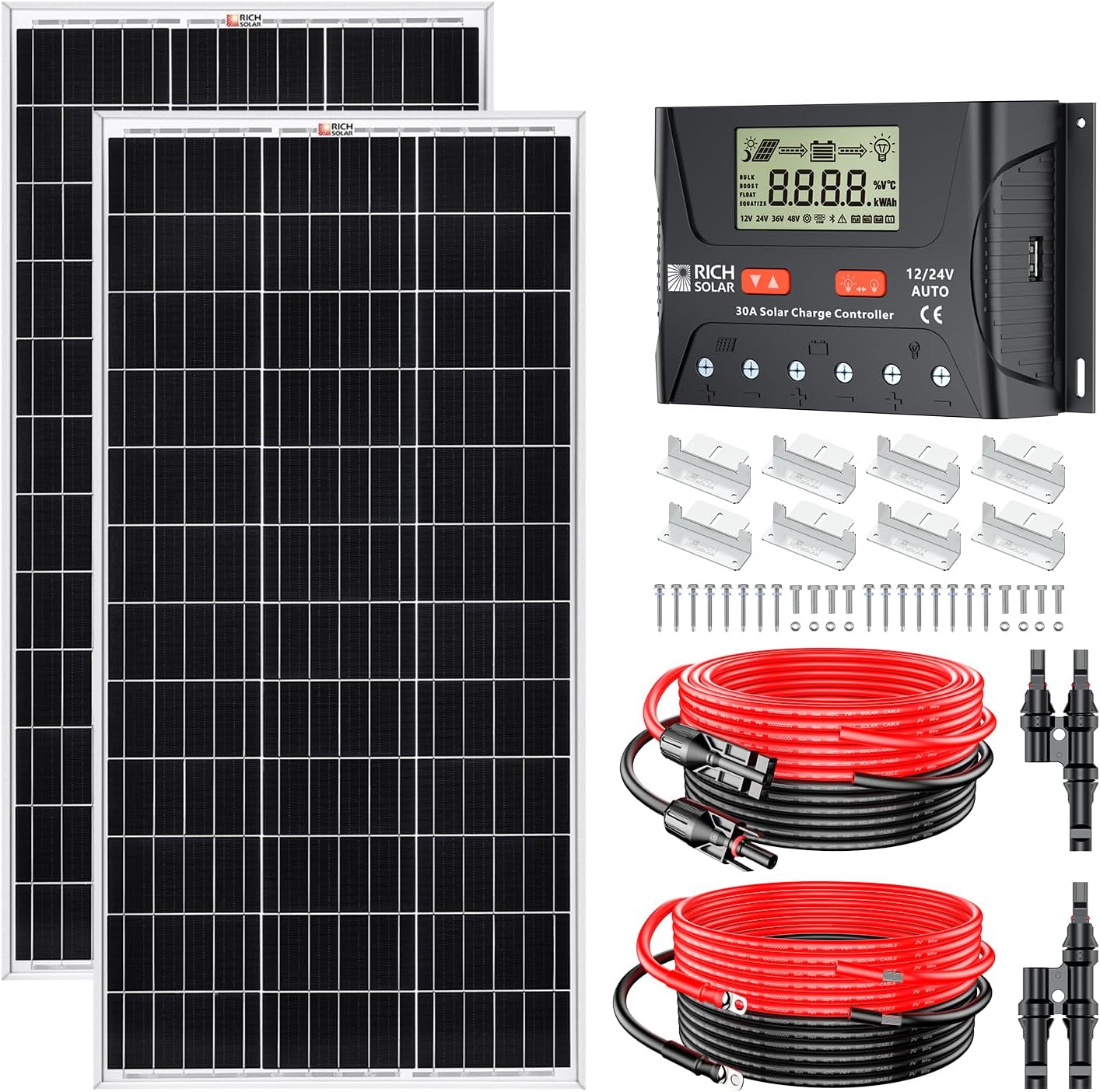 RICH SOLAR 200 Watts 12 Volt Monocrystalline Solar Kit