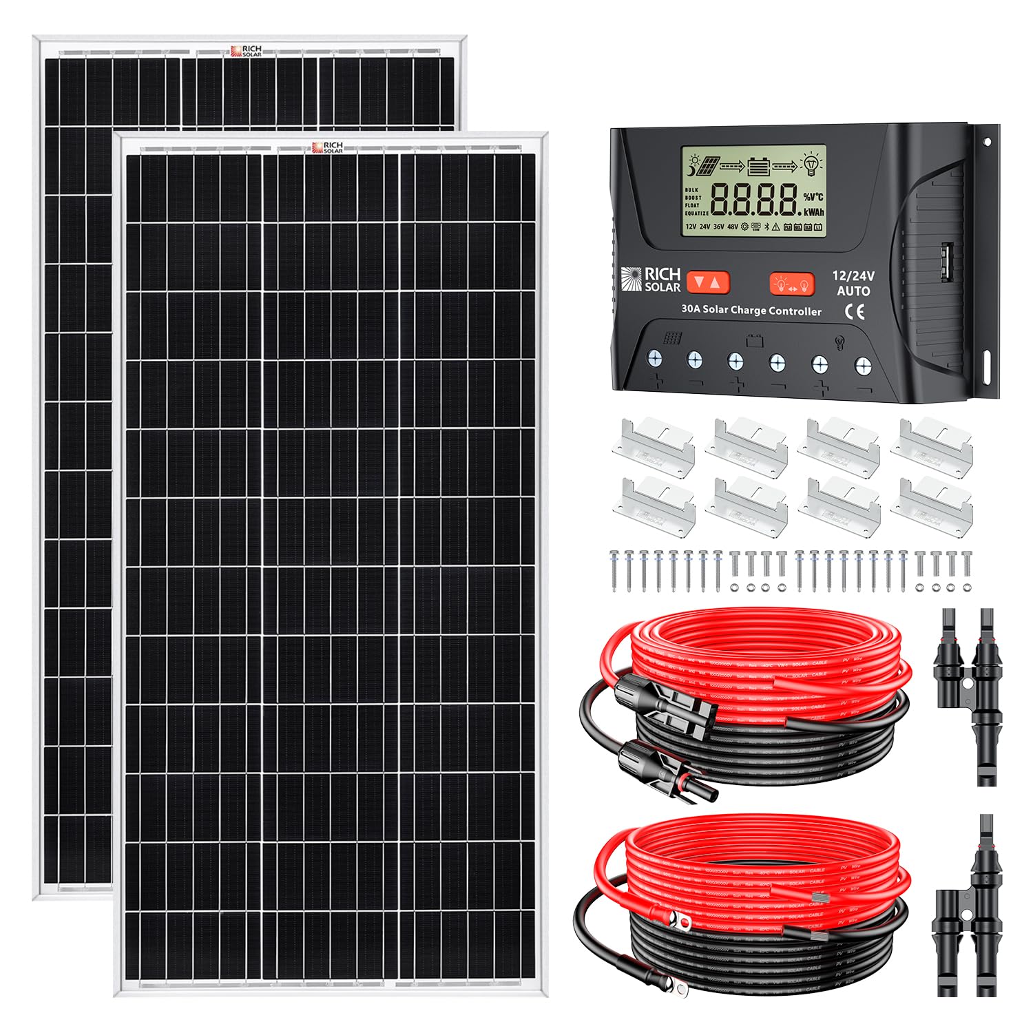 RICH SOLAR 200 Watts 12 Volt Polycrystalline Solar Kit