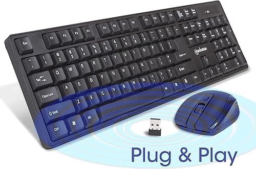 Miniatura 2 de Manhattan Combo de teclado y mouse inalámbricos, juego de teclado inalámbrico USB de tamaño completo con dongle de 2.4 GHz para PC, computadora