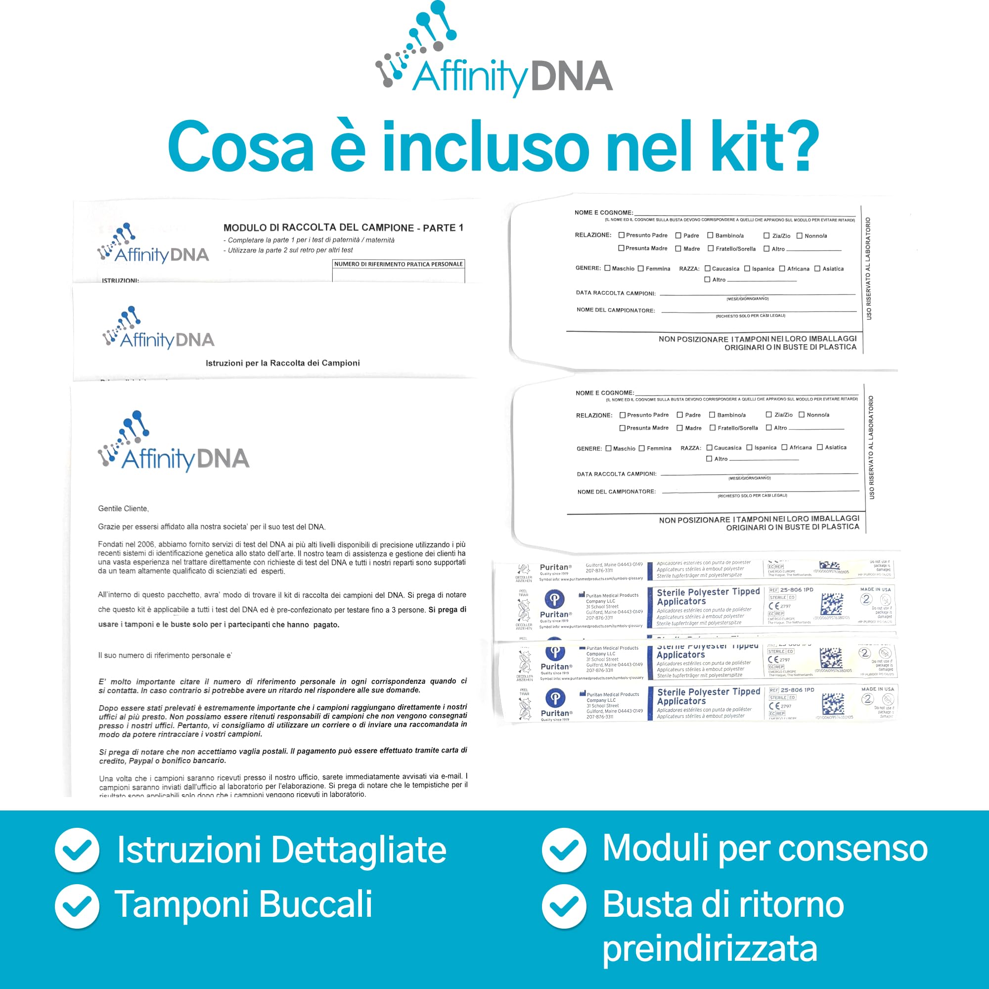 Kit per Test DNA di Paternità - Test Genetico con Tamponi Buccali Accurato al 99,99% | per Padre e 1 Figlio 21 Loci | Esito in 4 Giorni Lavorativi | Senza Costi Aggiuntivi