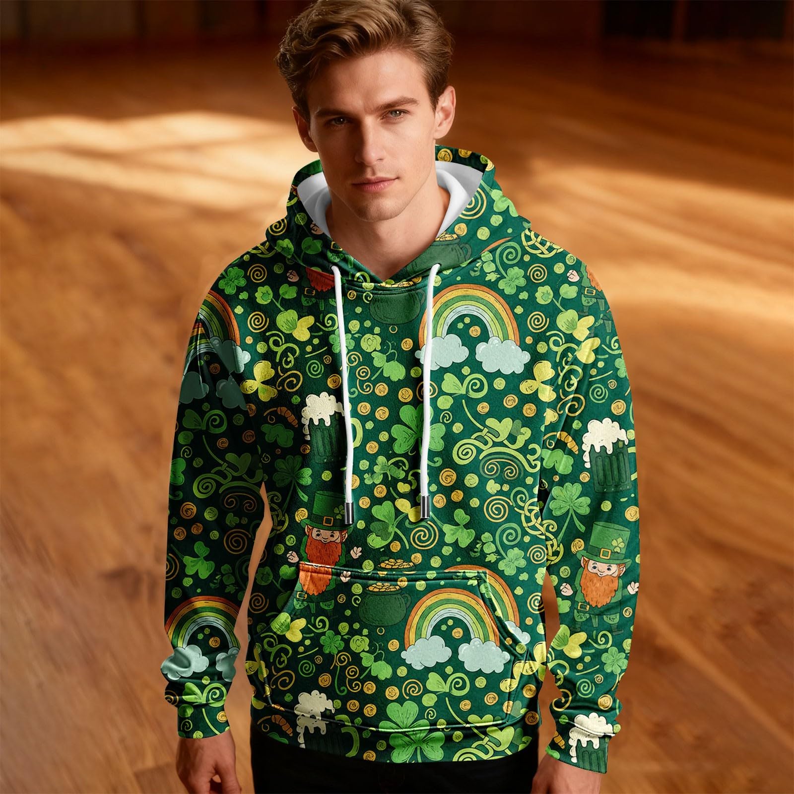 Ropa Protección Solar Sudadera con Capucha Irlandesa para Hombre Y Mujer, Estilo Universitario, Divertida, Holgada Bolsillo De Hierro (Green, XL) Oversize Top Deportivo Deportiva