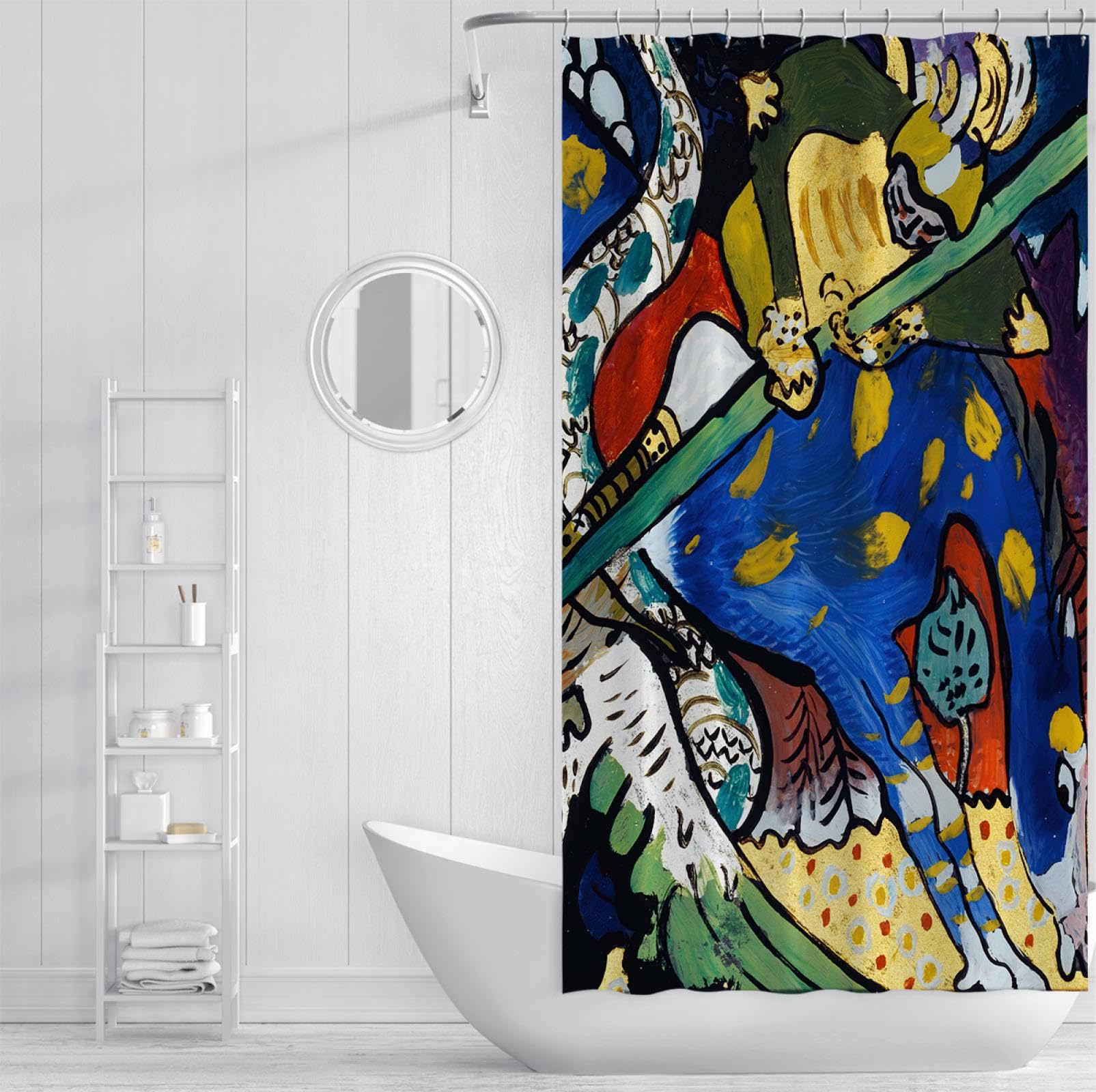 moderno tende Da Doccia Astratta Fantasia Espressionismo Arte Tessuto Poliestere Arredo Bagno Set con 12 ganci, blu 200x220cm