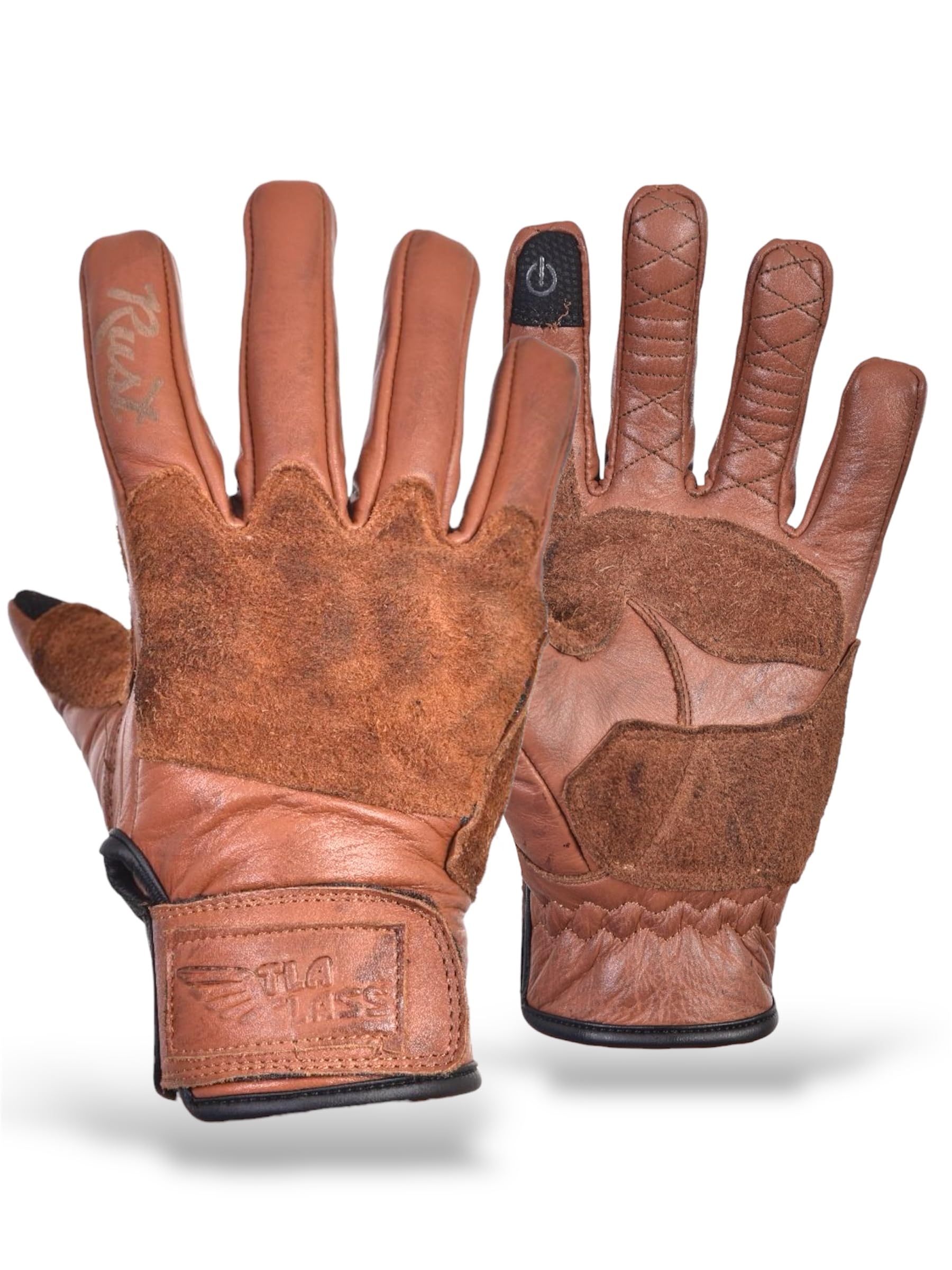 TLA Rust Gants de Moto Vintage en Cuir, Protections des articulations, homologuées CE, 2XS à 4XL pour Hommes et Femmes, pour cafè Racer, Scooter, écrans tactiles, Protection Contre Les Chocs élevés.