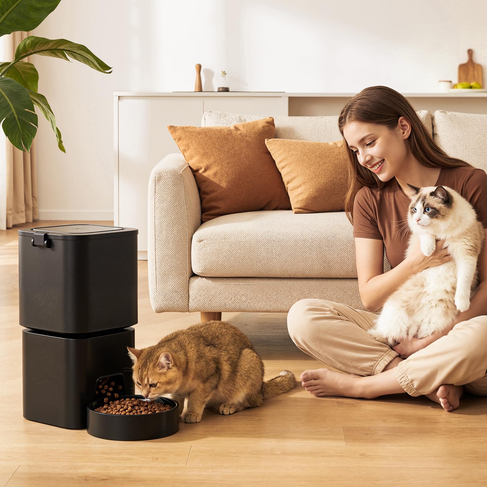Distributeur Croquettes Chat Automatique, Compatible WiFi 5G et 2.4G, Grande capacité de 5 L, Contrôle App, Jusqu’à 10 Repas par Jour, Idéal pour Les Propriétaires d’Animaux (Noir-WiFi)