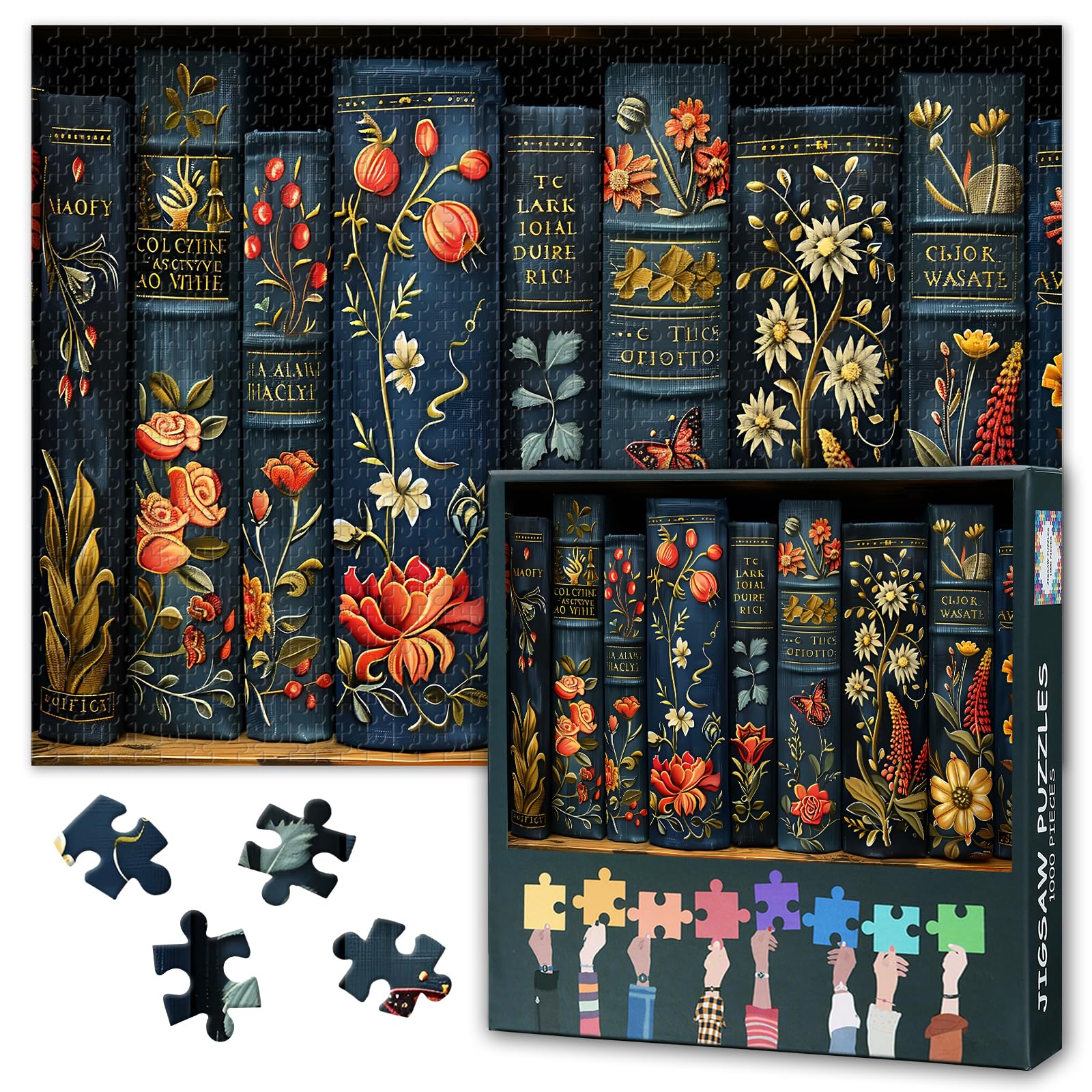 Vintage Books Puzzles for Adults - Challenging Jigsaw Puzzles for Adults, Botanical Flowers Puzzle Difficult (27.5"x19.7"), Family Game Night Activity & Modern Home Wall Decor Gift