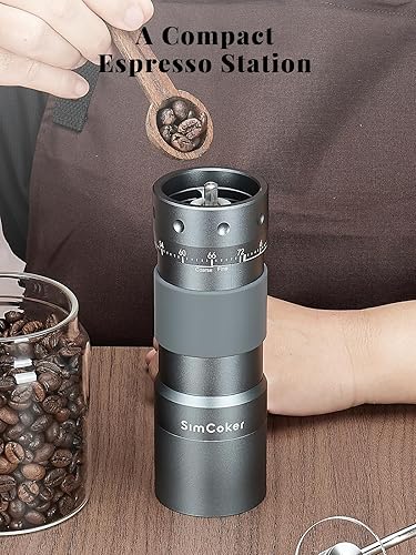 Vista 23 de Molinillo de café manual, rebabas de cerámica, capacidad de 0.71 oz, ajuste de molienda ajustable, tamaño portátil para acampar, acero inoxidable