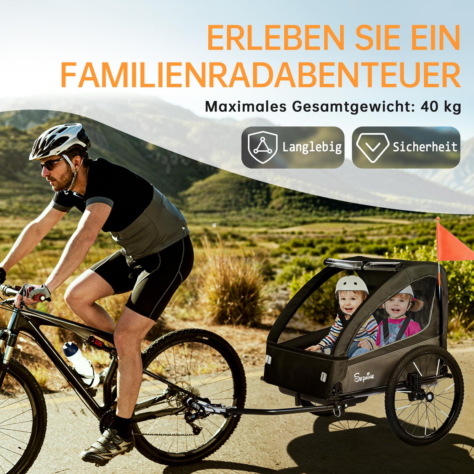 Remorque 2 en 1 pour Enfant avec Suspension pour 1 à 2 Enfants, remorque de vélo Pliable pour 2 Enfants, Poussette avec Grand Espace de Rangement, Fonction Jogging, réflecteurs