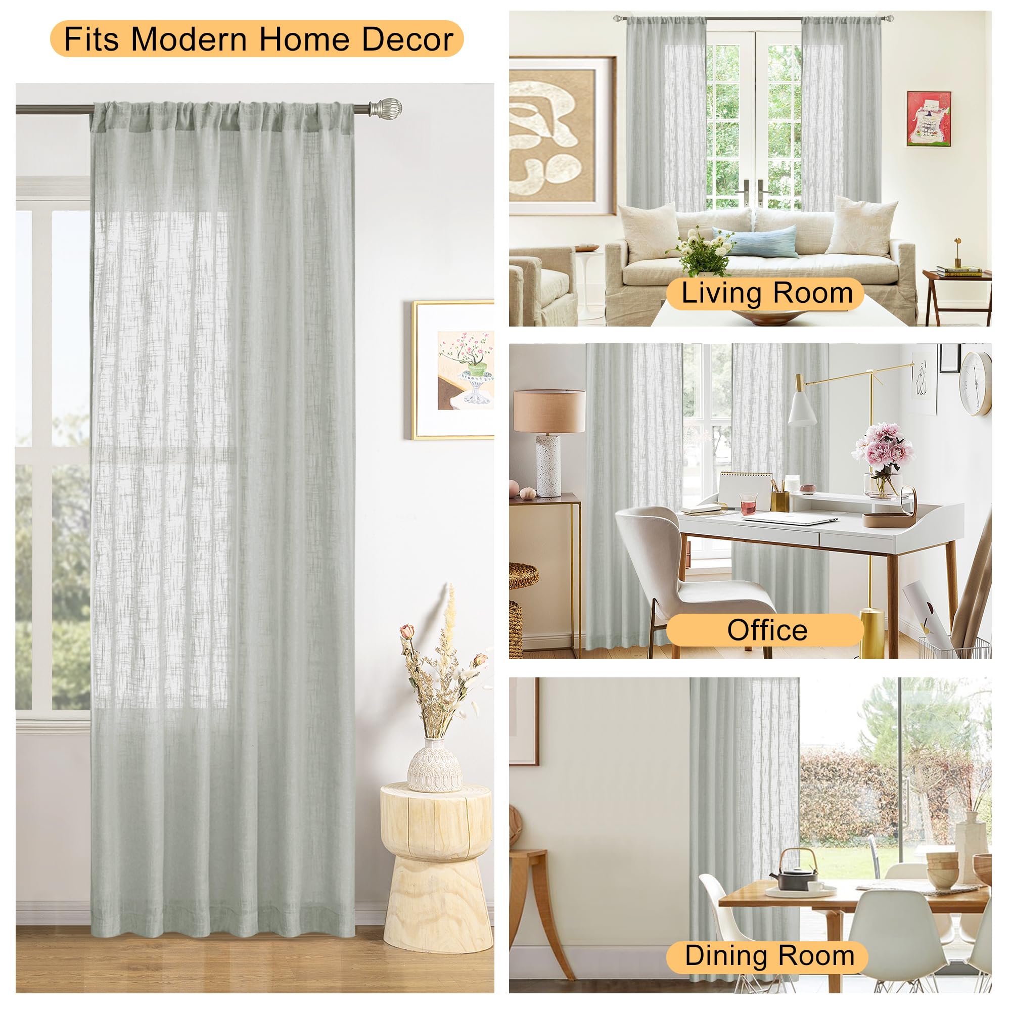 Jinchan Cortinas Traslúcidas De Lino Para Sala De Estar, 63 Pulgadas De Largo, Cortinas De Gasa