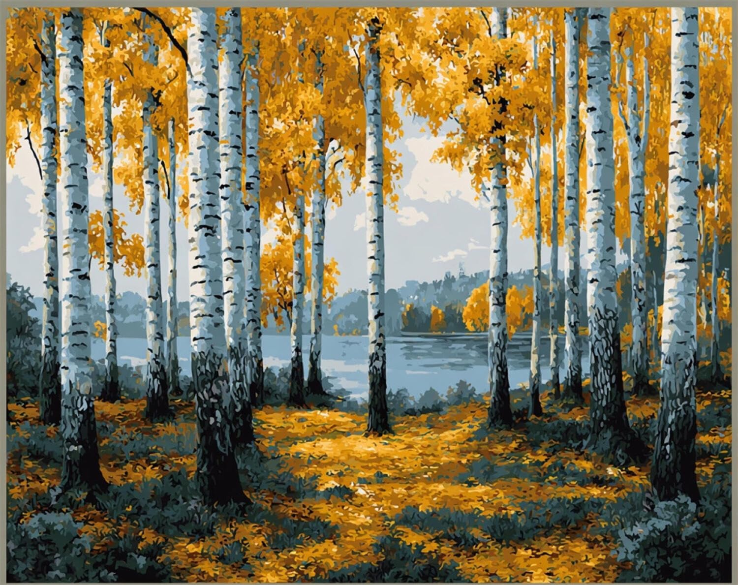 Henypt DIY Latch Hook Rug Kits Autumn Birch Forest 60x90cm