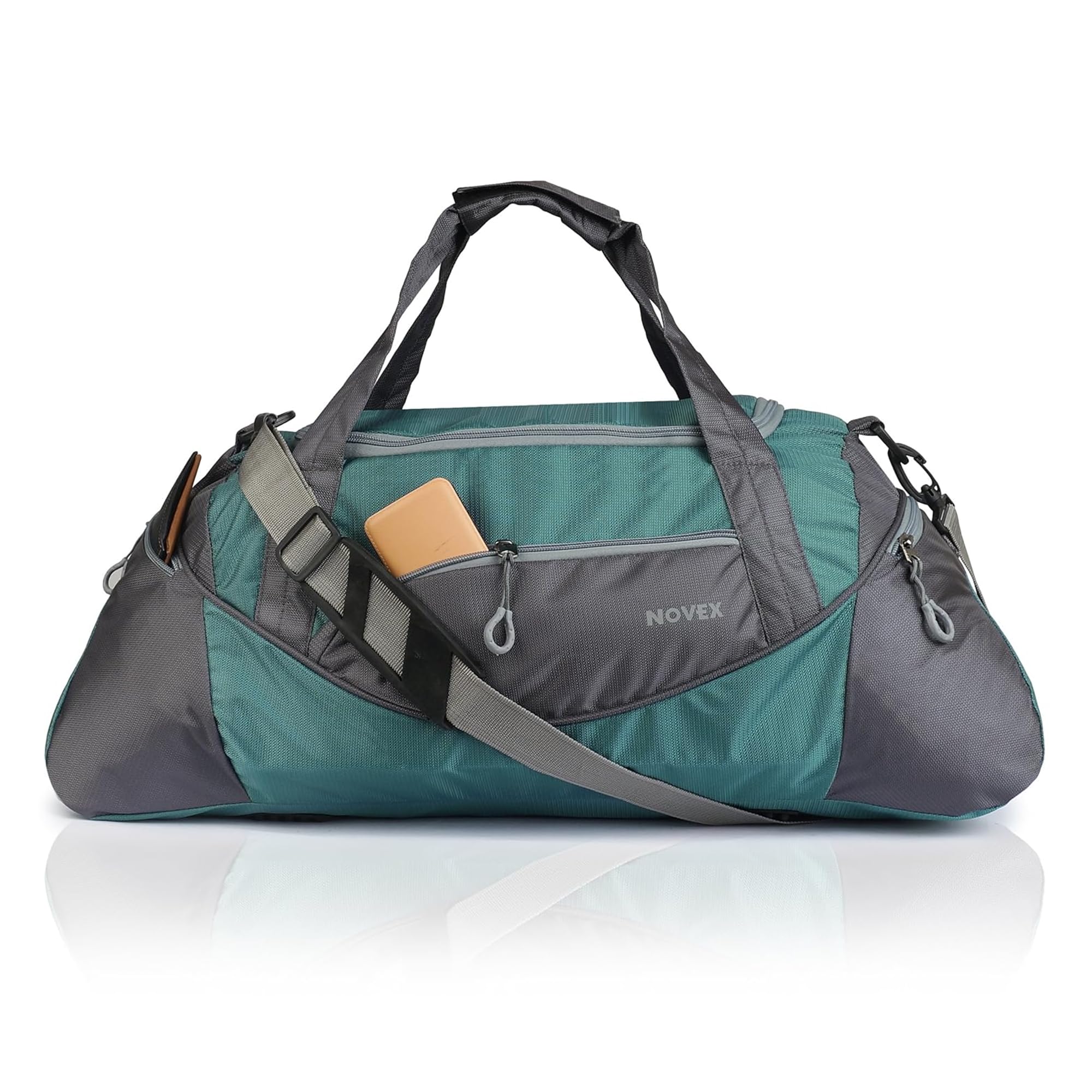 novex Polyester Duffle Bag 50 Cm Imported Multi Purpose Travel with Dry Pockets | Lightweight, Waterproof Carry Backpack Solo Trip Luggage | Turquoise & Grey Bags - Men & Women | Zipper Lock-picture-28