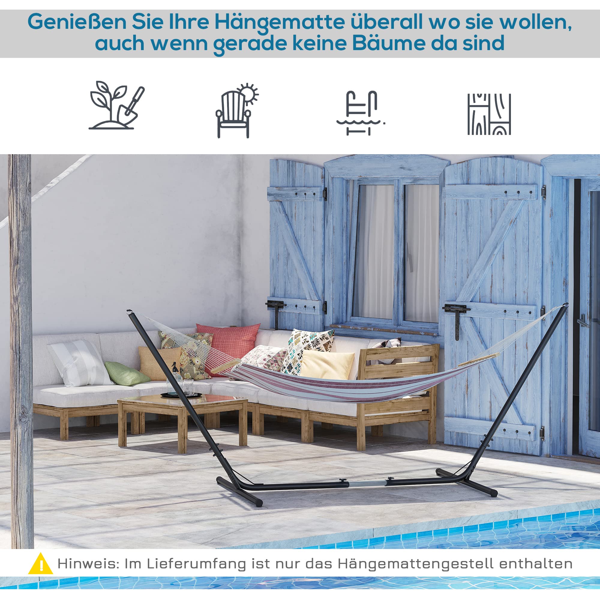 Outsunny Hängemattengestell für Hängematte Hängemattenständer größenverstellbar (313–388) x 109 x 116 cm bis 120 kg Garten Strand Metall