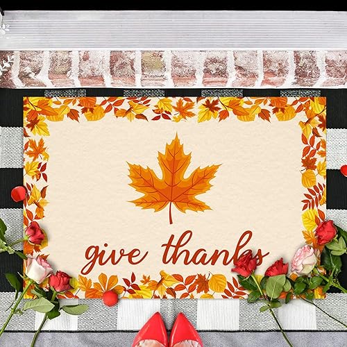 Miniatura 3 de Tapete para puerta delantera de otoño, Acción de Gracias, para interiores y exteriores, tapete de bienvenida para otoño, hoja de arce, calabaza,