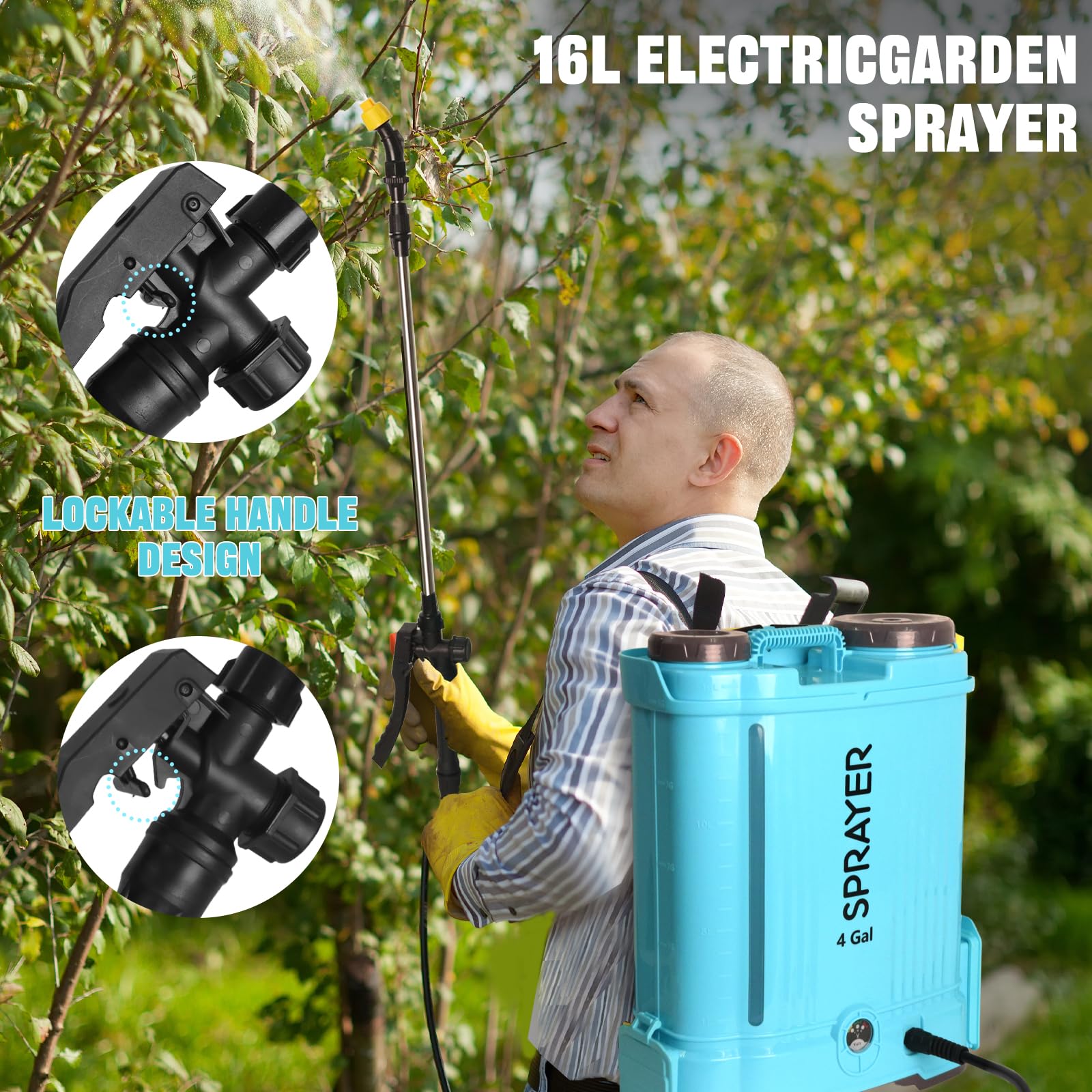 Pompa Irroratrice a Batteria 16L Irroratrice a Batteria Pompa Elettrica Nebulizzatore a Zaino Spruzzatore da Giardino Elettrico 12V 2600 mAh 5.5 Bar Velocità Regolabile