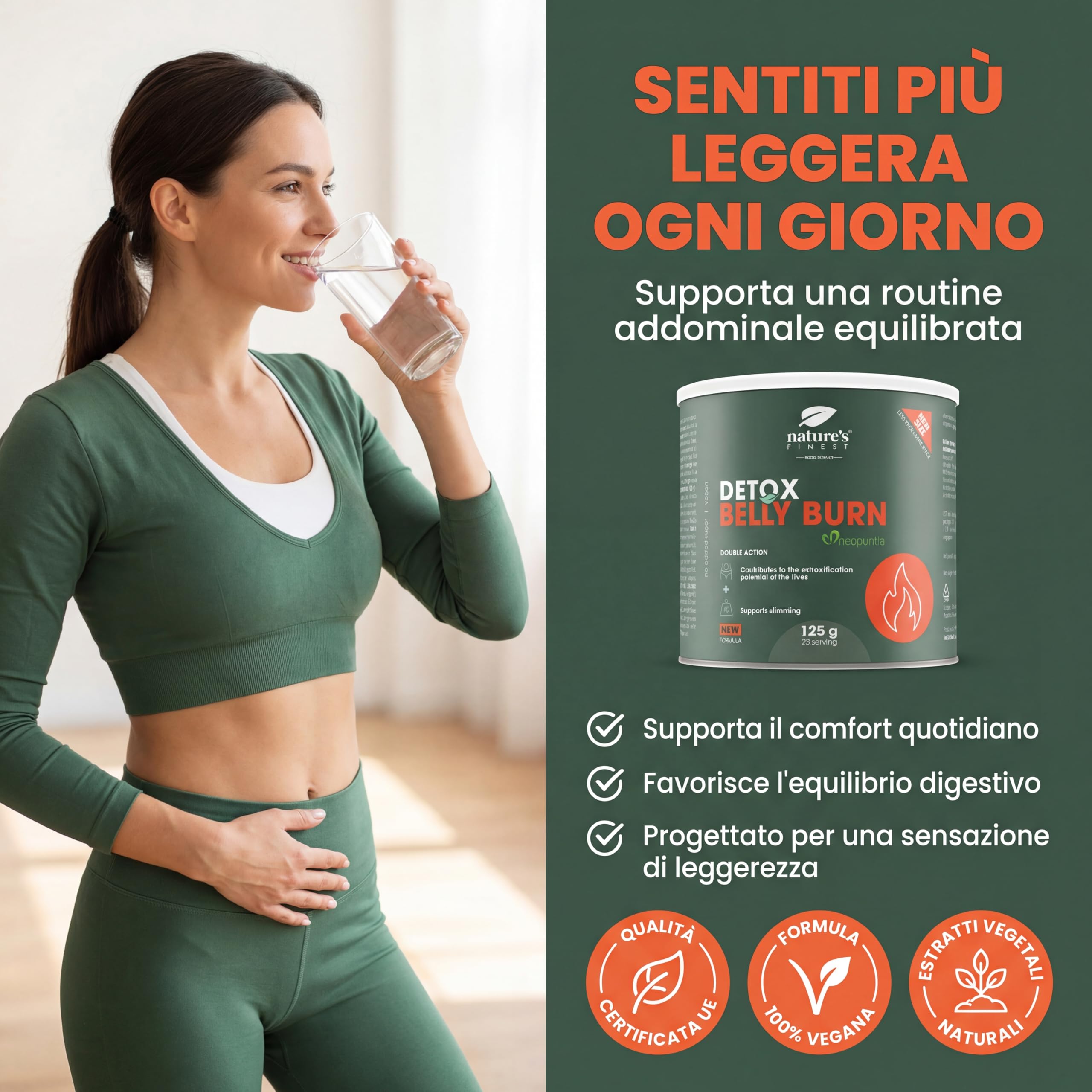 Nature’s Finest Detox Belly Burn - Integratore Detox in Polvere con Cardo Mariano, Carciofo, Clorella e Opuntia (Nopal) - Formula Vegetale, Vegana, Senza Glutine - 125 g