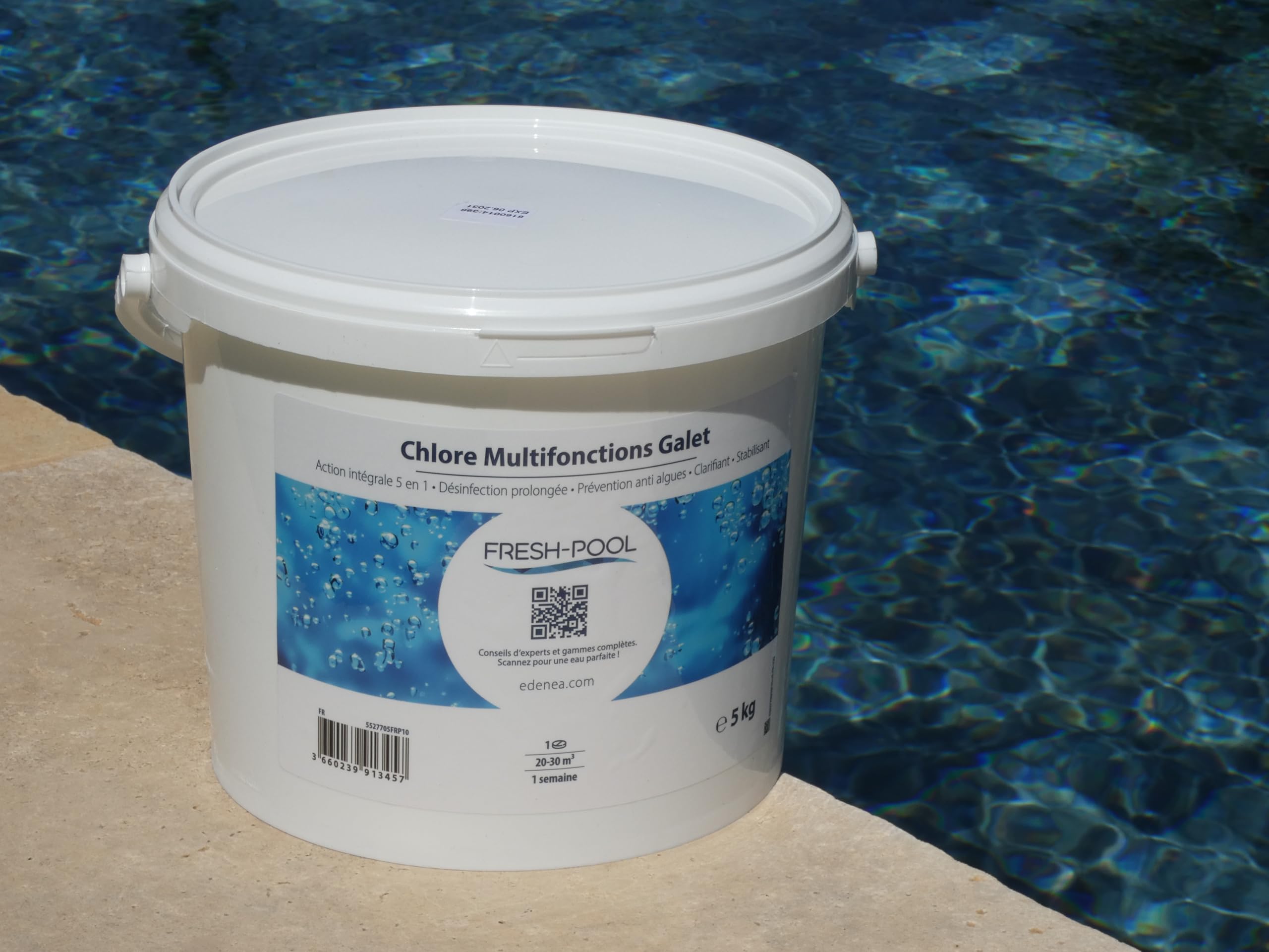 Fresh-Pool - Chlore Multifonctions Piscine Galets 200g - Traitement Complet - sans Cuivre - 5kg