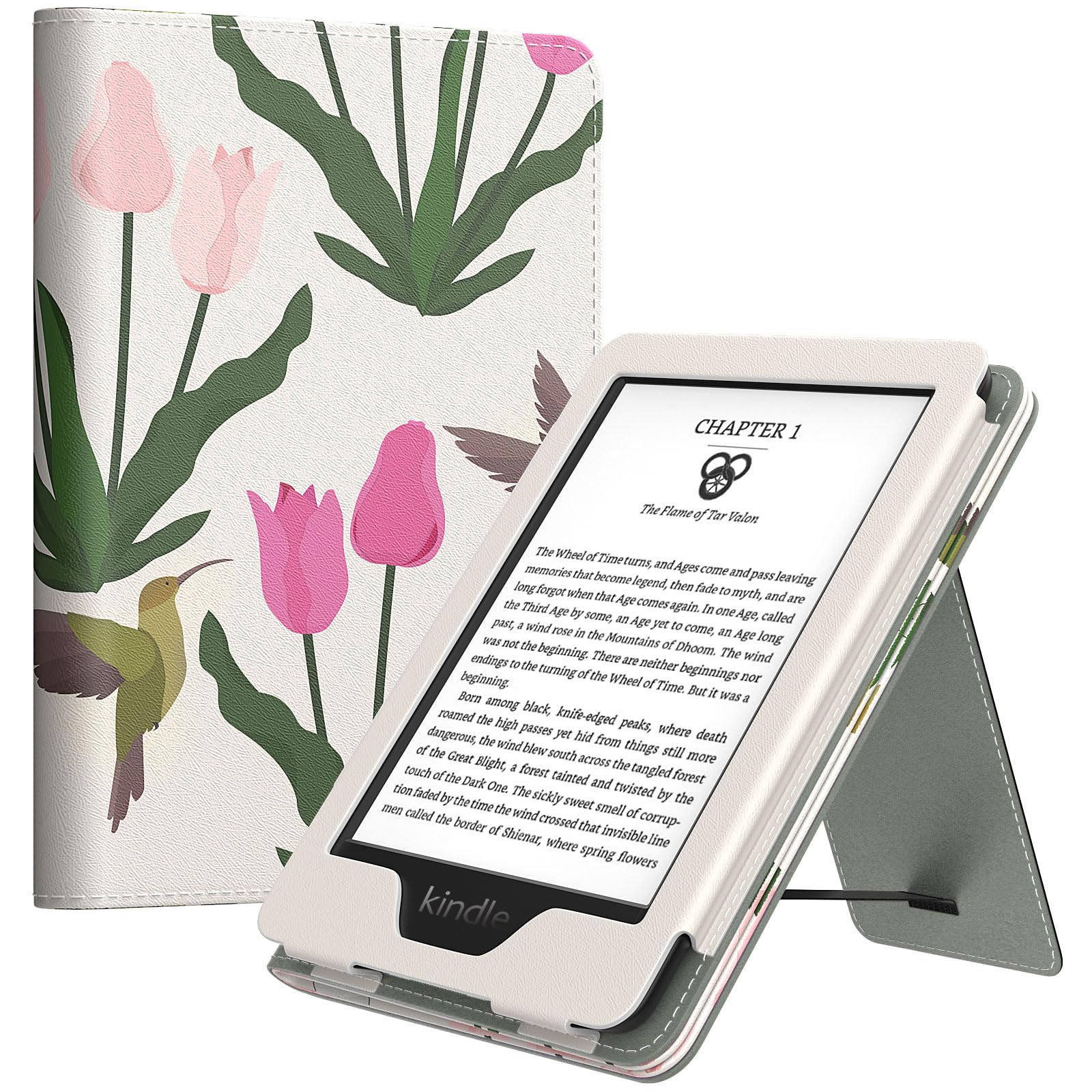 MoKo Case Fits 6" Kindle (2022, 2019, 2016), Ultra Lightweight PU Shell Cover with Auto Wake/Sleep, Tulip