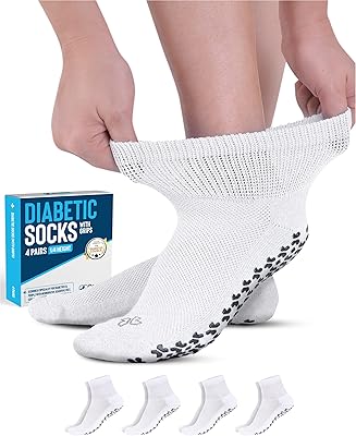 Doctor's Select Diabetic Ankle Socks with Grippers for Men and Women - 4 Pair 1/4 Length Neuropathy Socks for Women