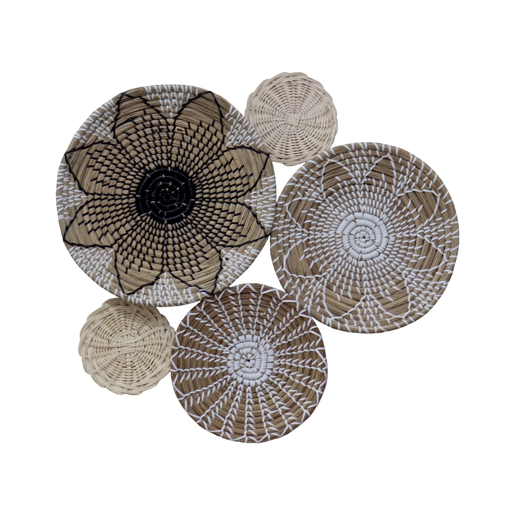 Set of 5 Basket Wall Decor, Boho Wall Decor, Bohemian Wall Decor, Woven Baskets Wall Decor,Wicker Wall Tray,Boho Wall Art,Hanger Wall Plate - Sun Luxury Decor