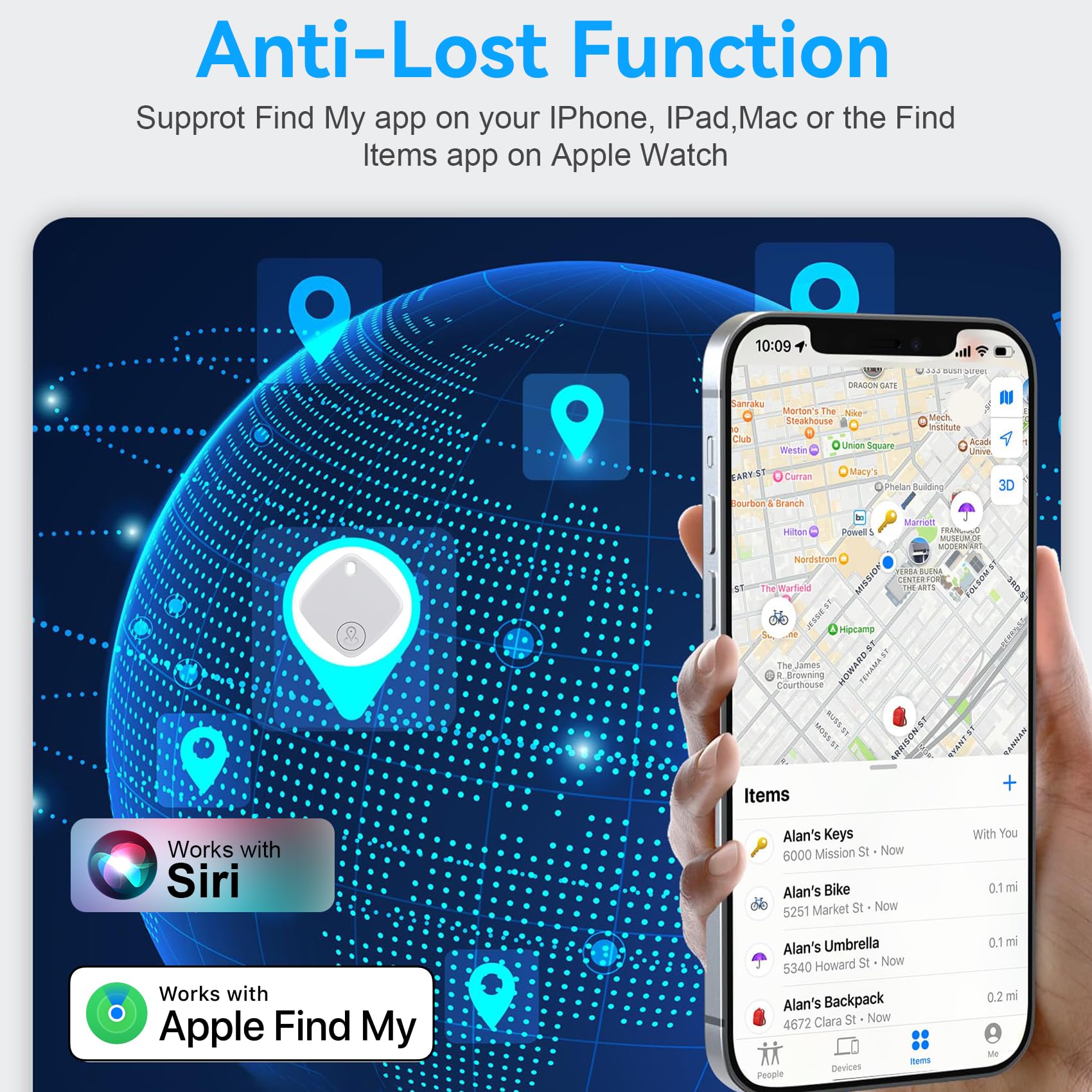 Smart Tag, 4 Pezzi Nero Smart Tracker Compatibile con Apple Dov'è (solo iOS), Bluetooth Localizzatore IP67 impermeabile, Air Tag Batteria Sostituibile per Chiavi/Bagagli/Valigie/Portafogli (nero)