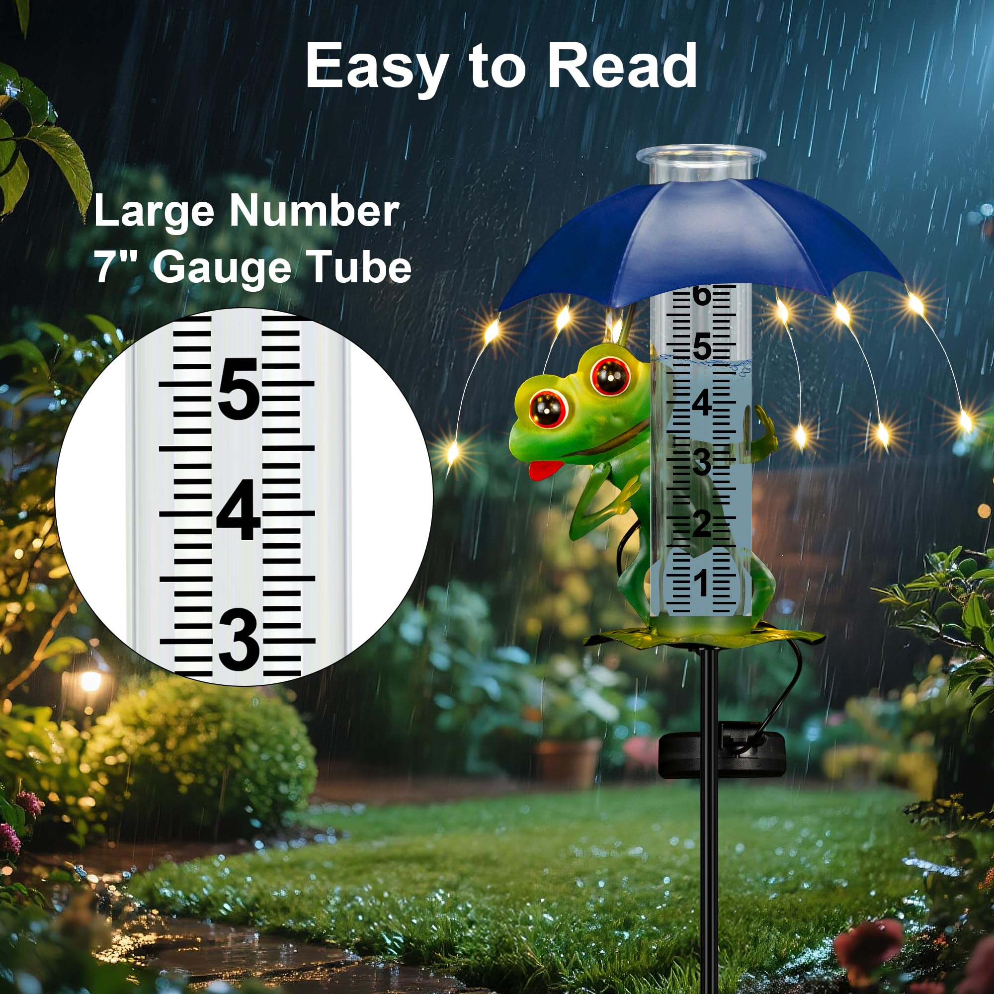 Regenmesser für den Außenbereich, Frosch, dekorative Regenmesser mit LED-Solarleuchten, Hofdekoration, Regenmesser im Freien, beste Bewertung, Gartenstatuen, Frosch-Geschenke für Frauen