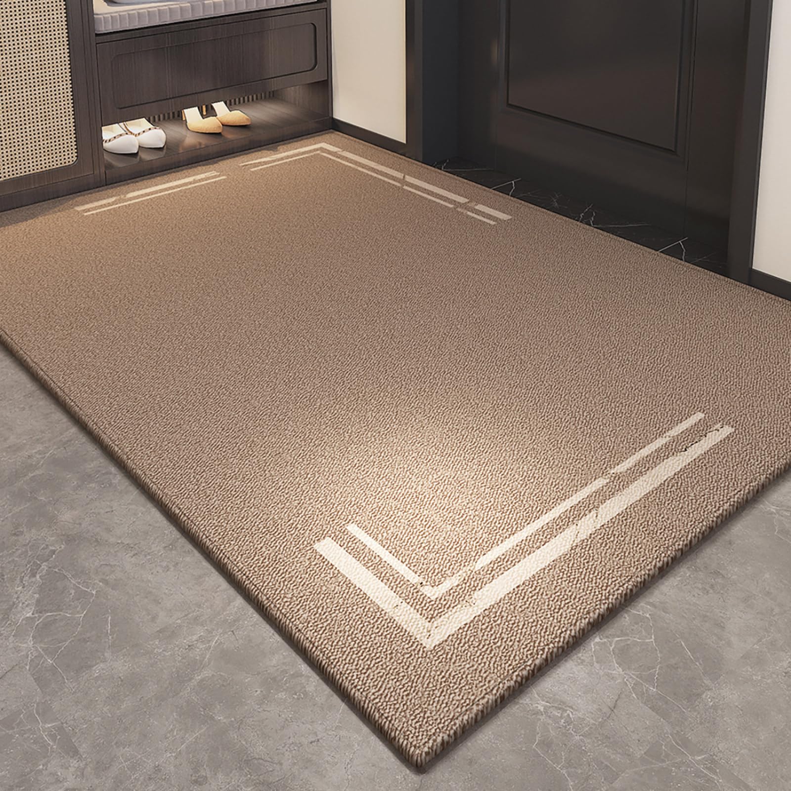 Fussmatte Aussen 90x150 Braune Weiße Geometrische Linien Schmutzfangmatte rutschfeste Fußmatte Außen für Eingang Patio Flur Garten Türmatte Maschinenwaschbare Fußmatten Haustür