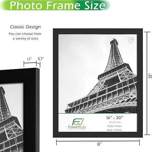 Vista 191 de FrameWorks Marco para póster de madera de 18 x 24 pulgadas, marcos clásicos de color negro mate con vidrio acrílico inastillable, fotos, pósters